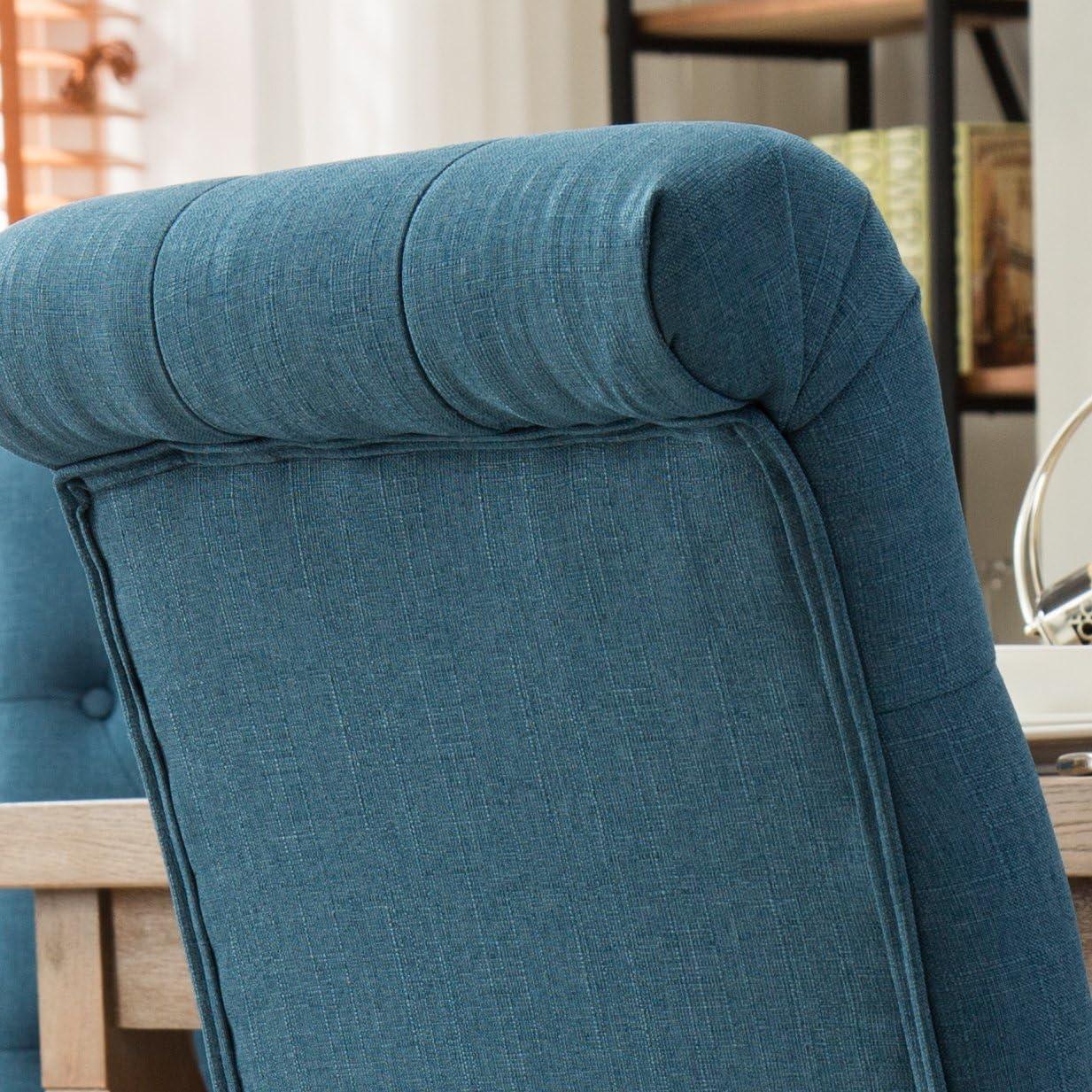 Roundhill Furniture Habit Solid Wood Tufted Parsons Dining Chair, Blue, Set of 2