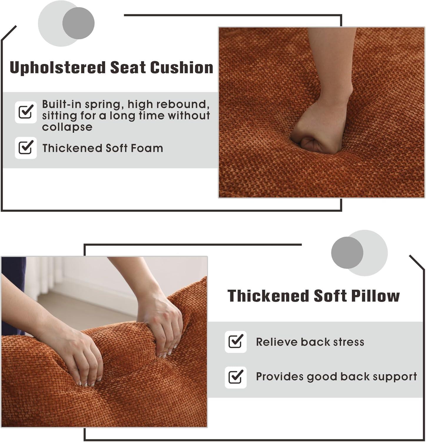 Sinzho & Wiyfun 59.8" W Upholstered Oversized Round Barrel Chair Extra Large Accent Chair with Half Moon Storage Ottoman & Wheels & 5 Pillows for Living Room, Knitted Chenille Fabric, Burnt Orange