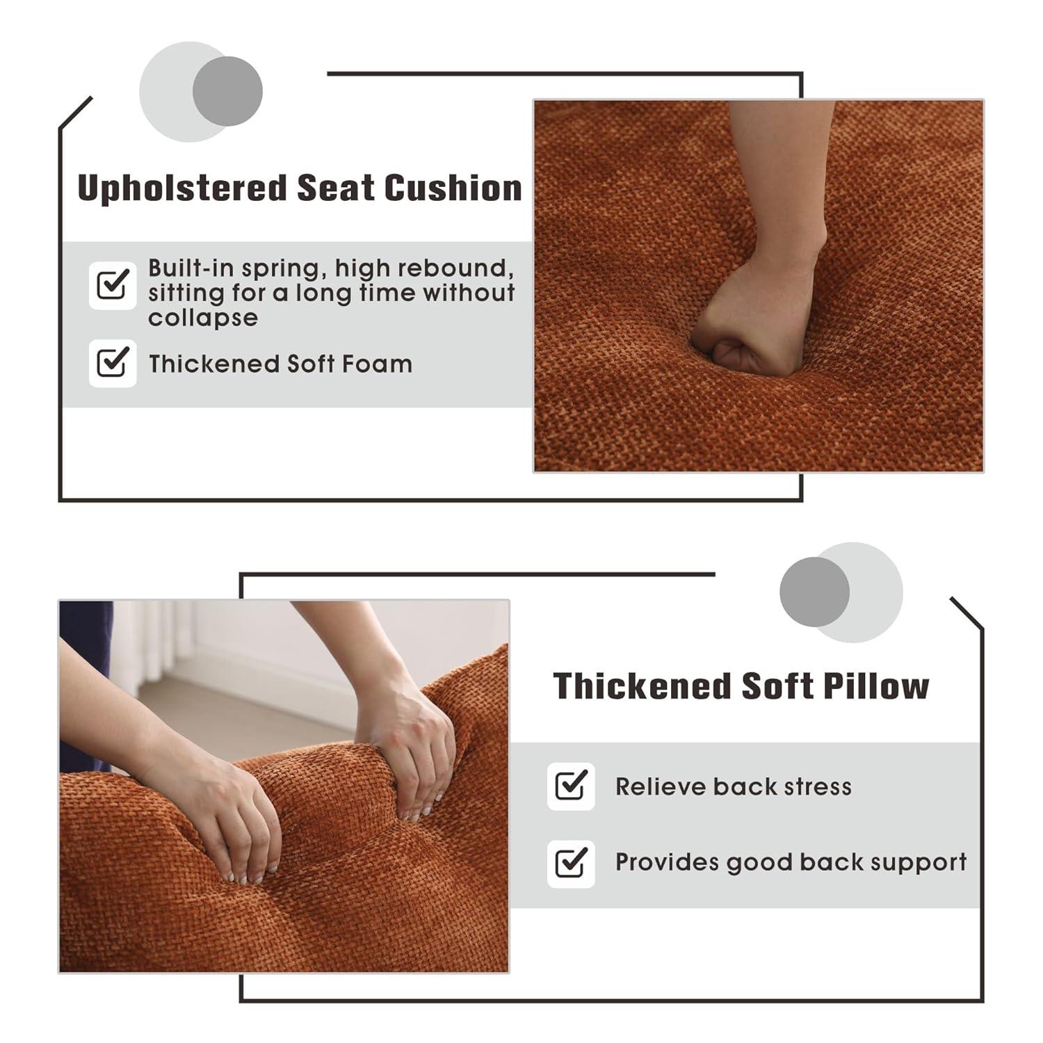 Sinzho & Wiyfun 59.8" W Upholstered Oversized Round Barrel Chair Extra Large Accent Chair with Half Moon Storage Ottoman & Wheels & 5 Pillows for Living Room, Knitted Chenille Fabric, Burnt Orange