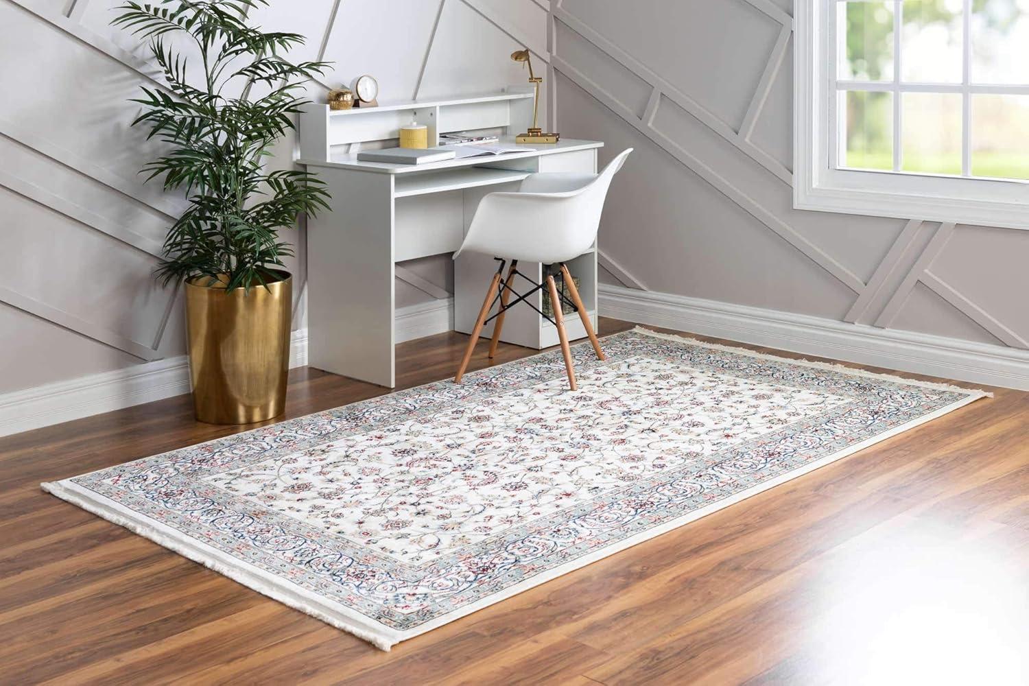 Ivory Floral Synthetic Rectangular Indoor Rug