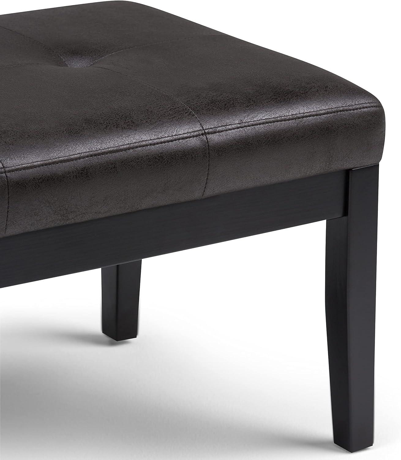 Simpli Home Lacey Faux Leather Tufted Ottoman Bench in Black