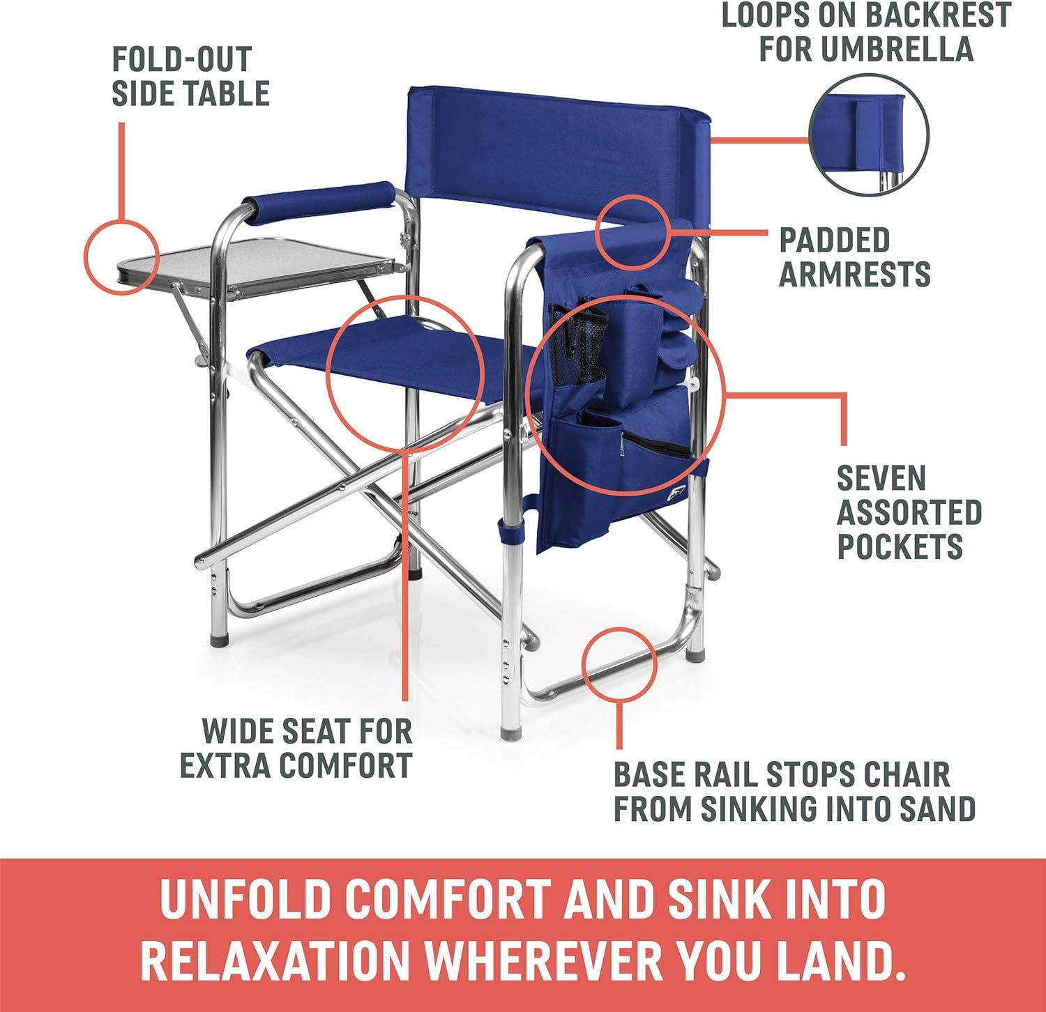 Picnic Time Sports Outdoor Portable Camp Chair with Side Table