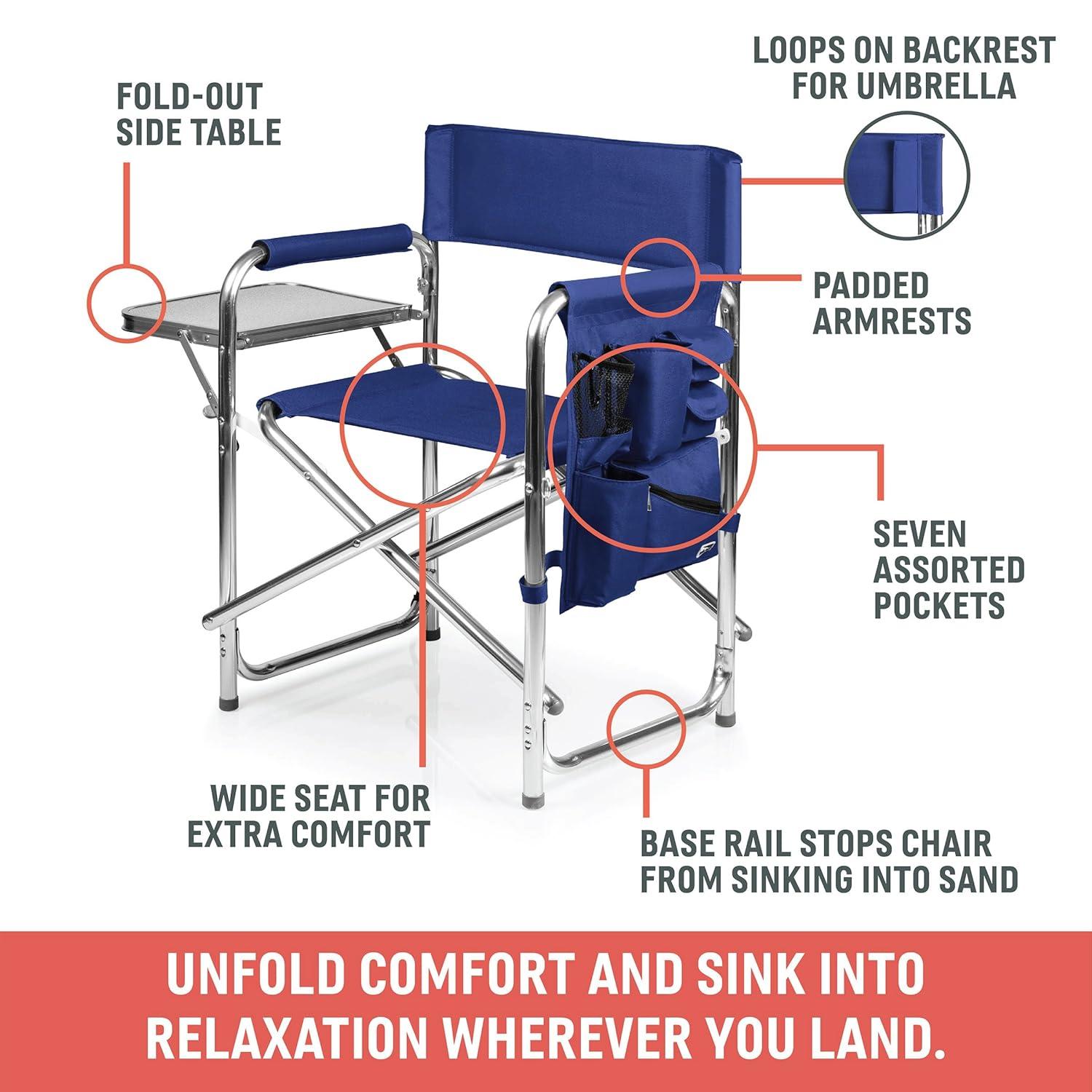 Picnic Time Sports Outdoor Portable Camp Chair with Side Table