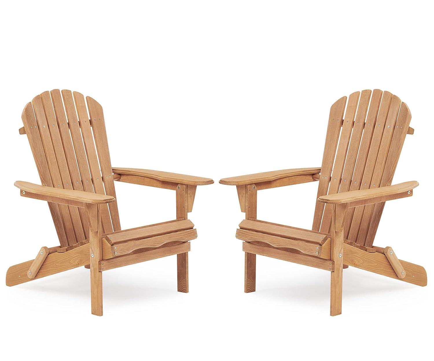 CLEARANCE! Wooden Outdoor Folding Adirondack Chair Set of 2 Wood Lounge Patio Chair for Garden,Garden, Lawn, Backyard, Deck, Pool Side, Fire Pit,Half Assembled,
