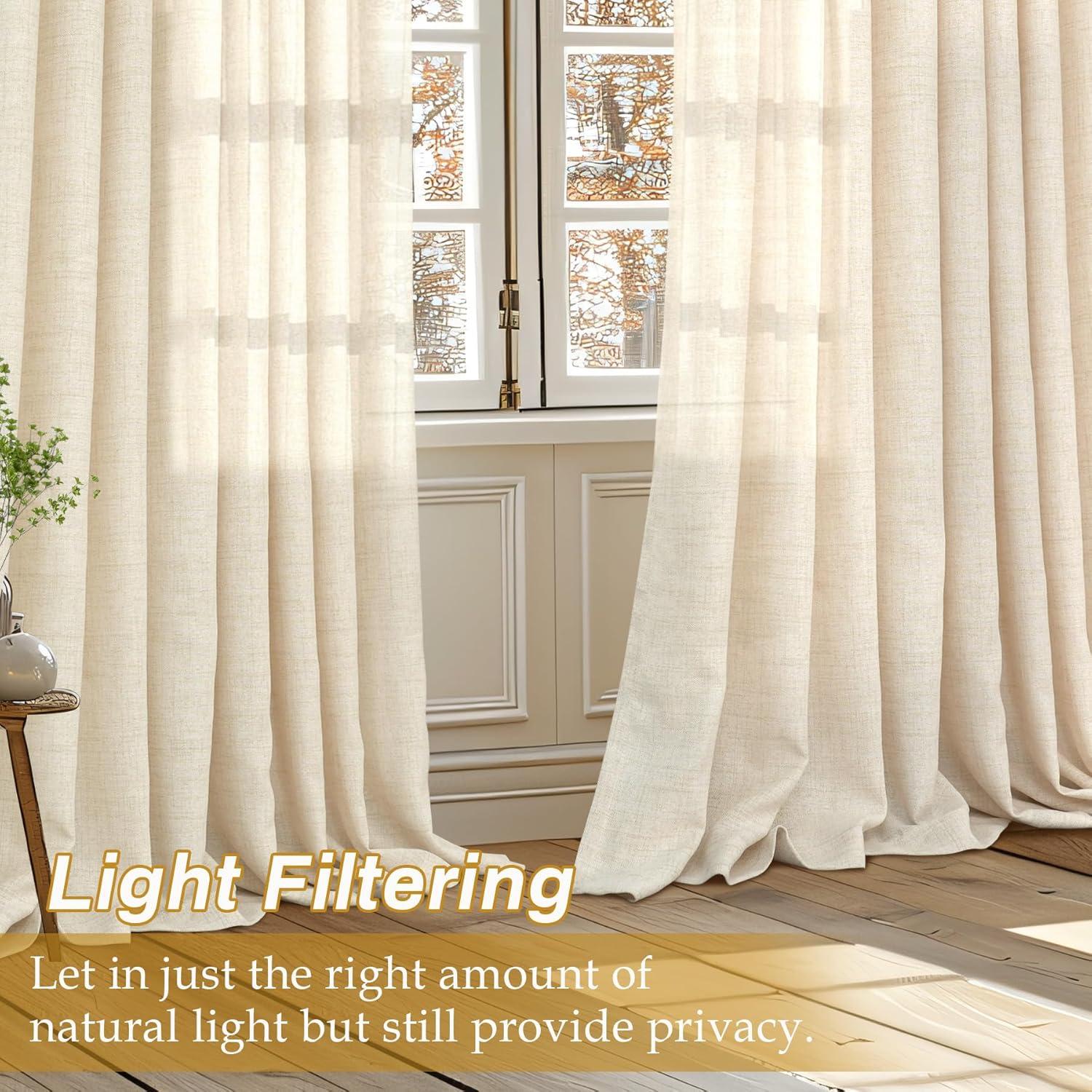 DriftAway Pinch Pleat Valance Kitchen Curtains Linen Textured Short Curtains for Small Window Bathroom 2 Panels Cafe Curtains Back Tabs Farmhouse Rustic Curtain 30 x 24 Inches Light Linen