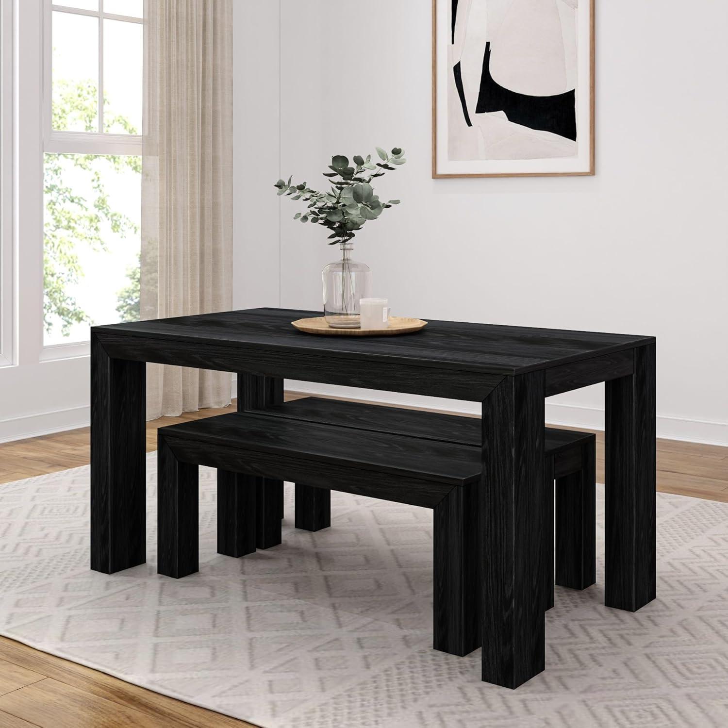 Plank+Beam 60" Modern Dining Table for 4, Solid Wood Rectangular Kitchen Table, White Wirebrush