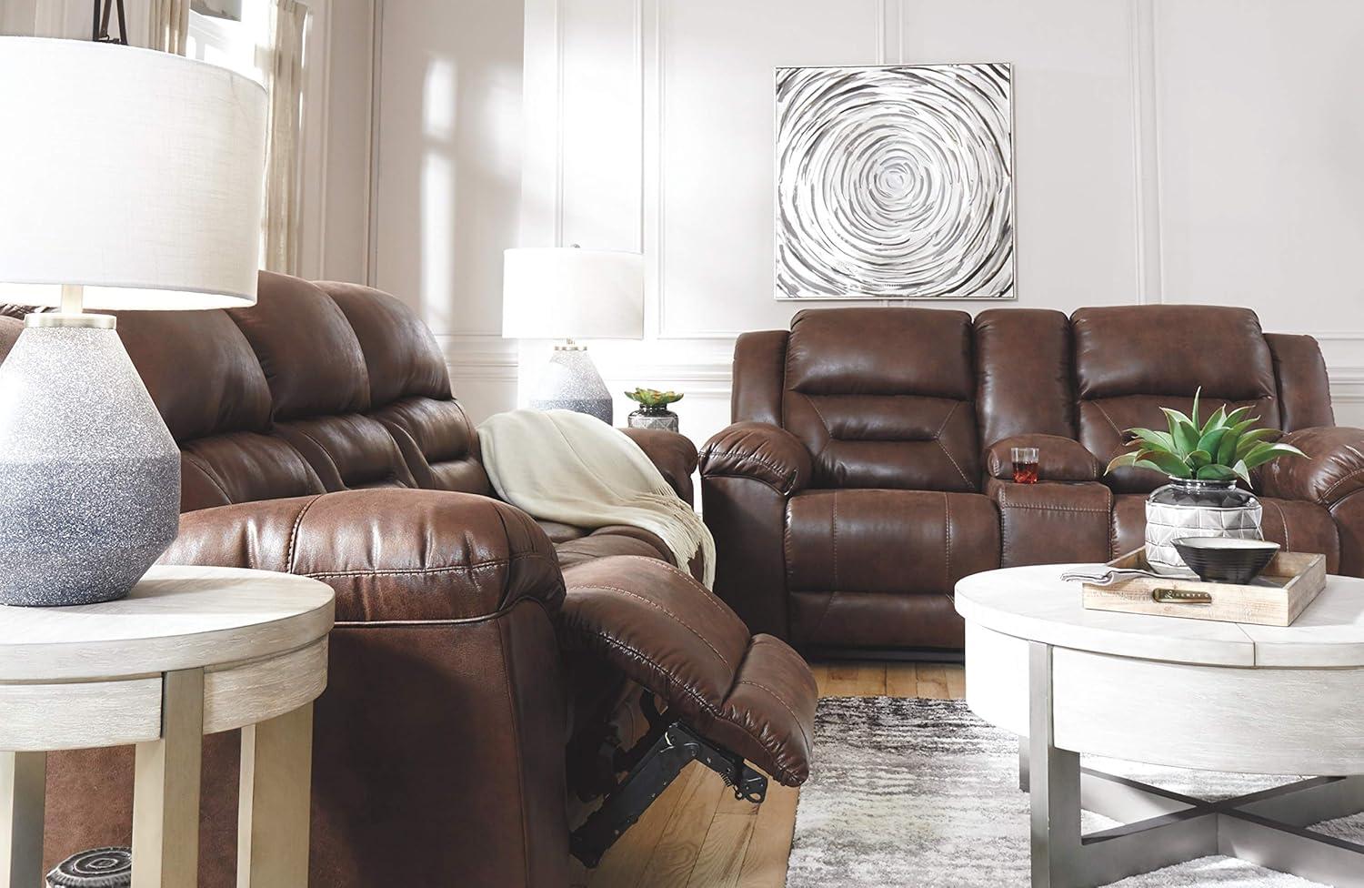 Stoneland Chocolate Faux Leather Manual Reclining Sofa