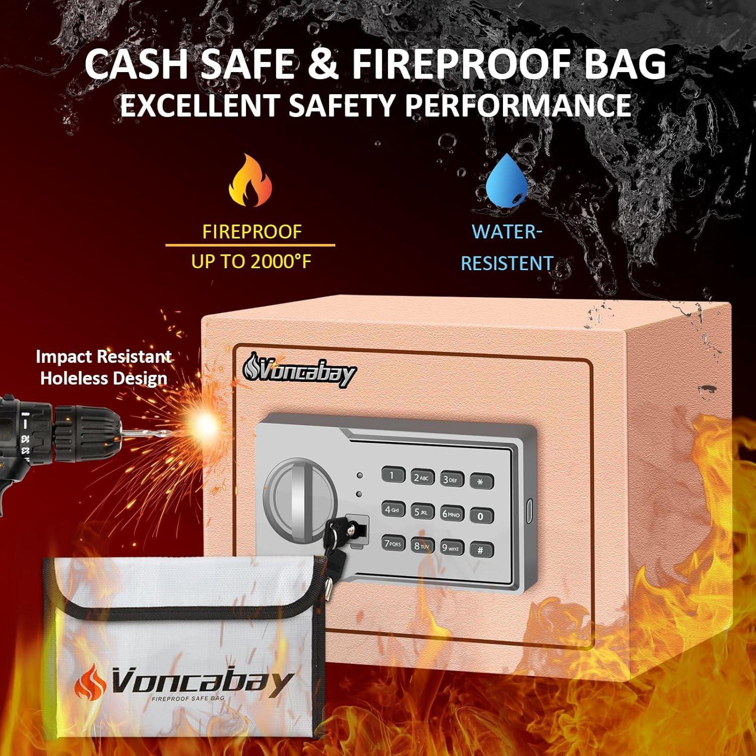 Voncabay Money Safe Box for Home with Sensor Light and Mute Function & Fireproof Security Safe Box with Emergency Power Outlet & with Digital Keypad-khaki
