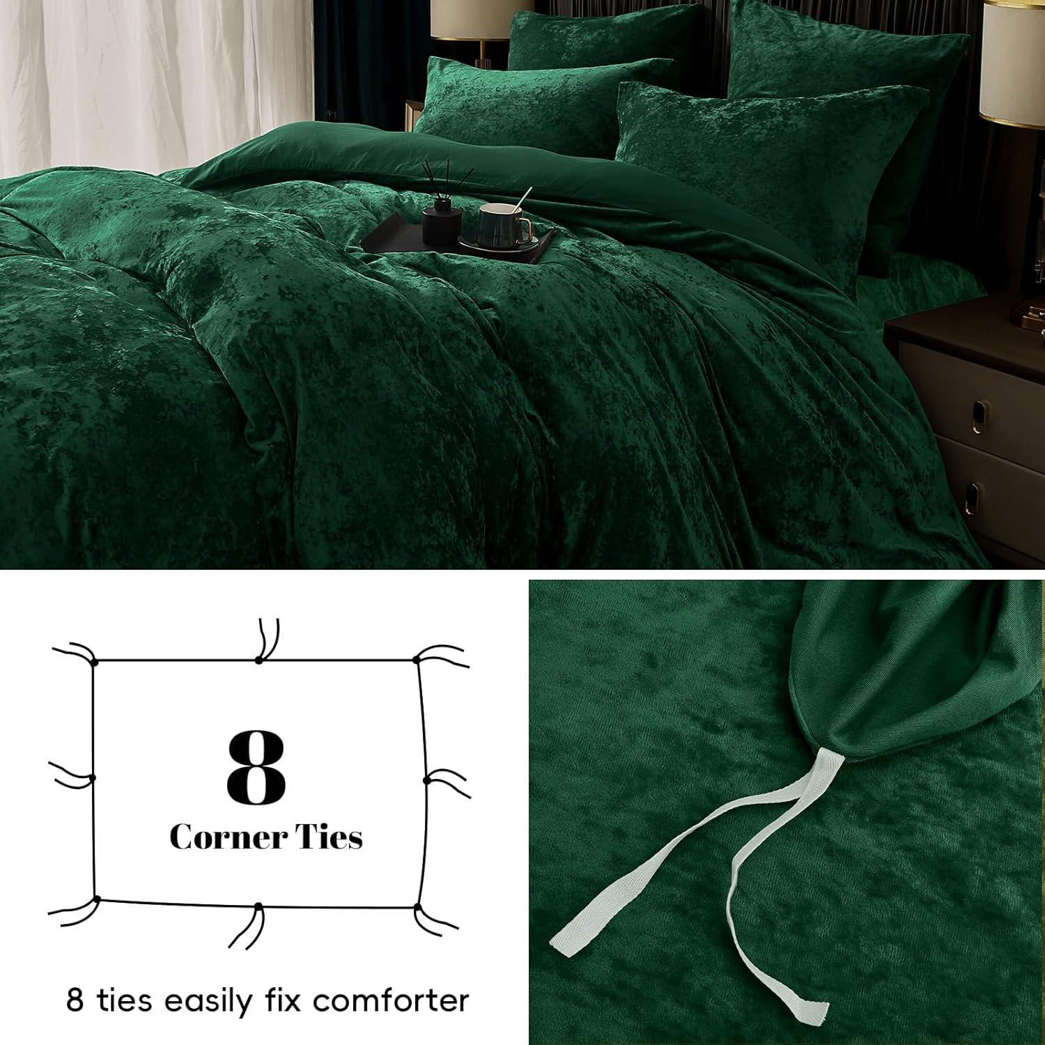 Soft Breathable Velvet Duvet Cover Set Emerald Green - Queen