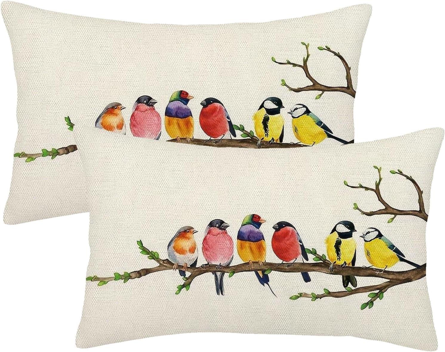 Chinoiseries Spring Pillow Covers 18x18 Set of 2, Black White Birds and Floral Throw Pillows Farmhouse Vintage Outdoor Decorative Cushion Case Decorations for Home Couch Sofa