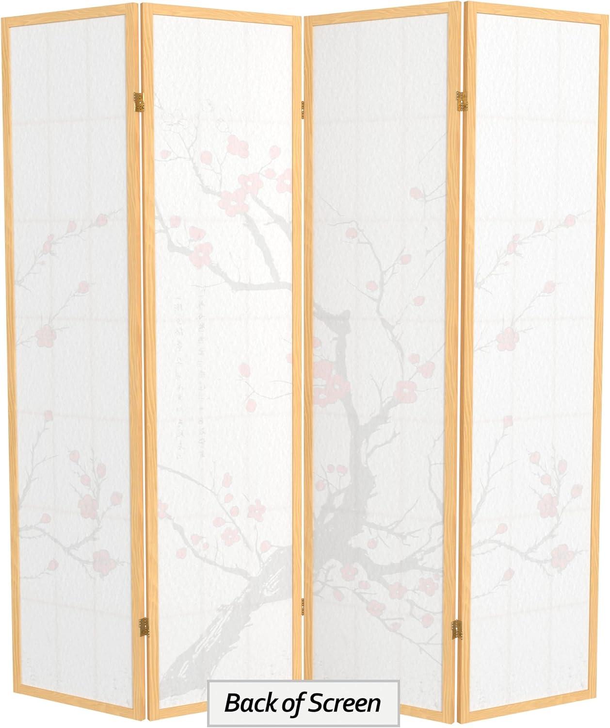 Oriental Furniture 6 Ft Tall Flower Blossom Room Divider, natural color, 4 panel