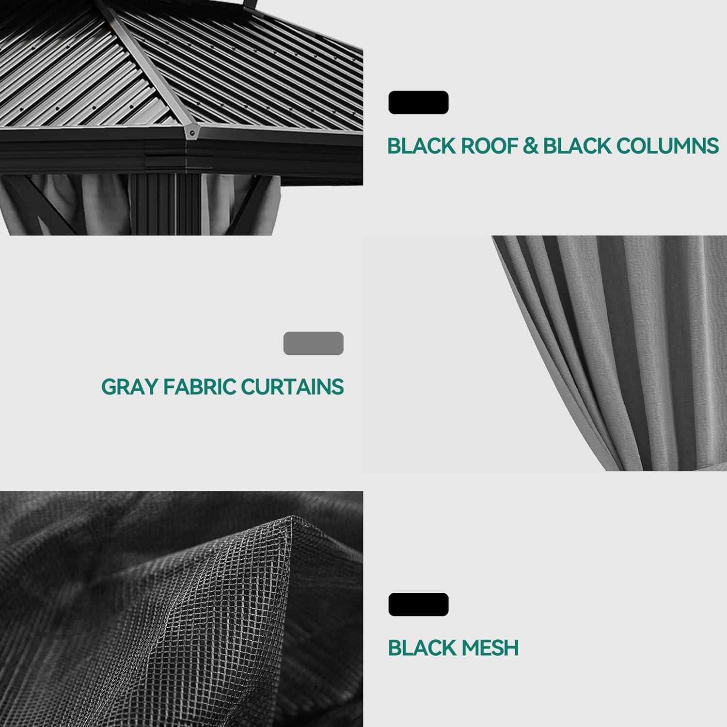 Kozyard Kozyard Alexander Gray Double Roof Hardtop Gazebo with Privacy Curtain Mosquito Netting