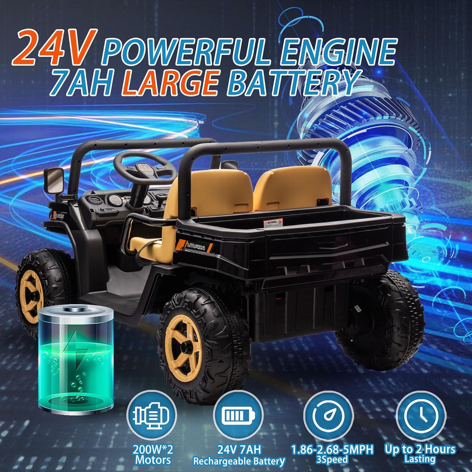 EastVita 24V 2 Seater Ride On Dump Truck, Battery Powered UTV for Kids, Ride On Car Toys with Remote Control, EVA Tires, 4WD Electric Vehicle with Headlights