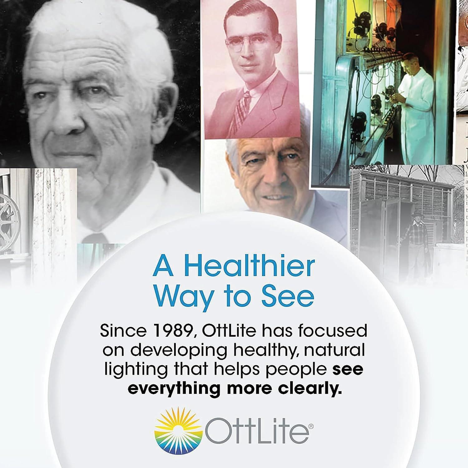 OttLite LED Cone Clip Lamp | Task Lamp, Desk Lamp | Sturdy Clip, Flexible Neck | White and Silver