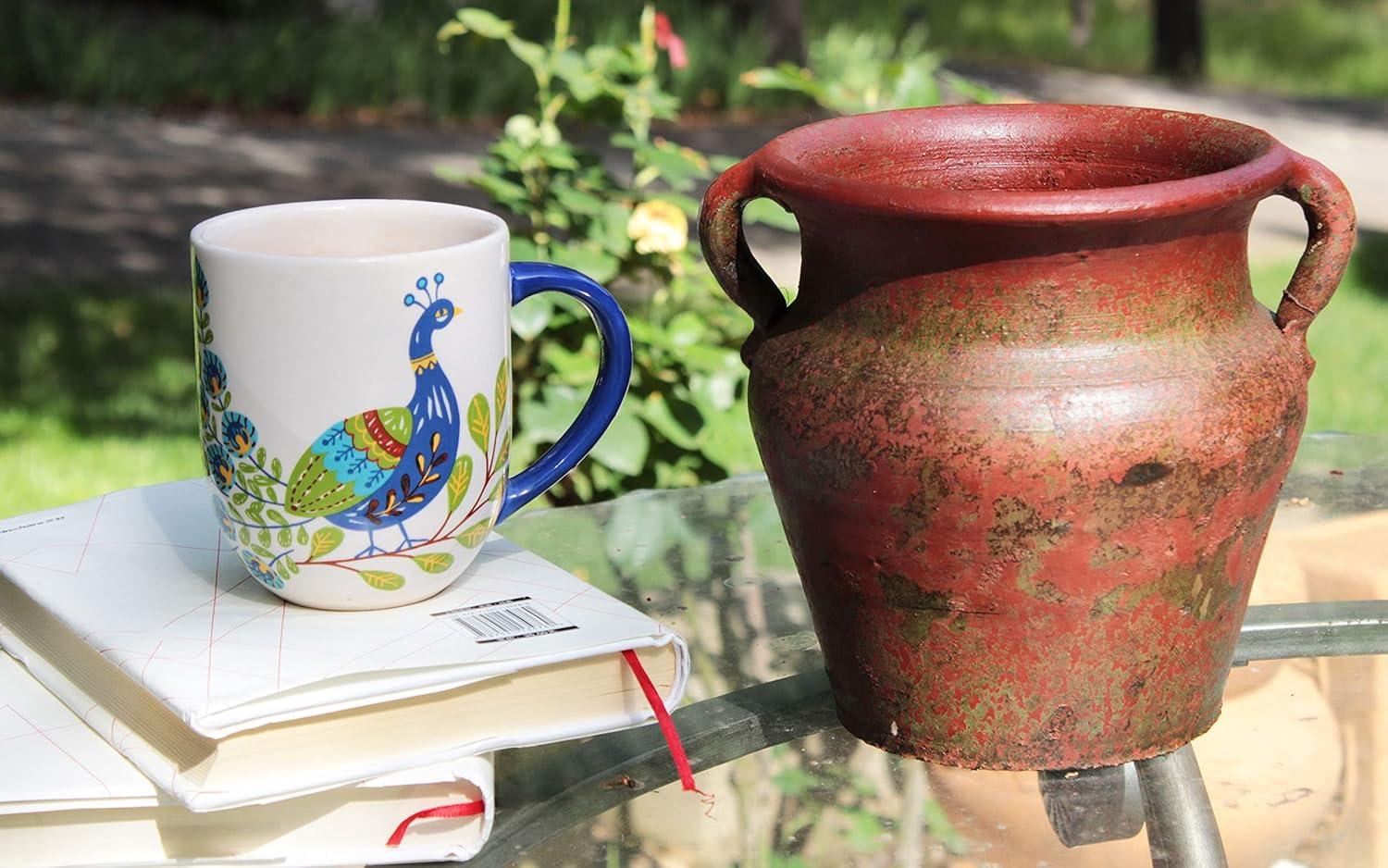 Distressed Red Terra-Cotta Vessel with Looped Handles