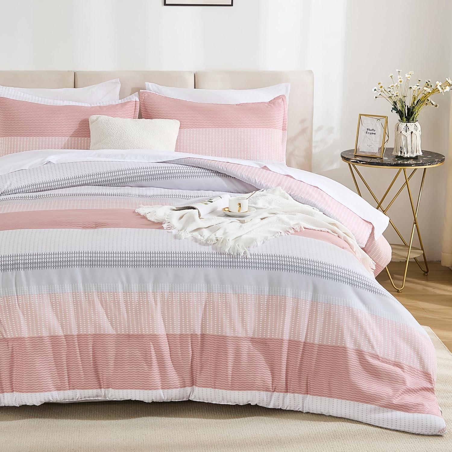 7 Pieces Comforter Set for All Seasons Pink - King