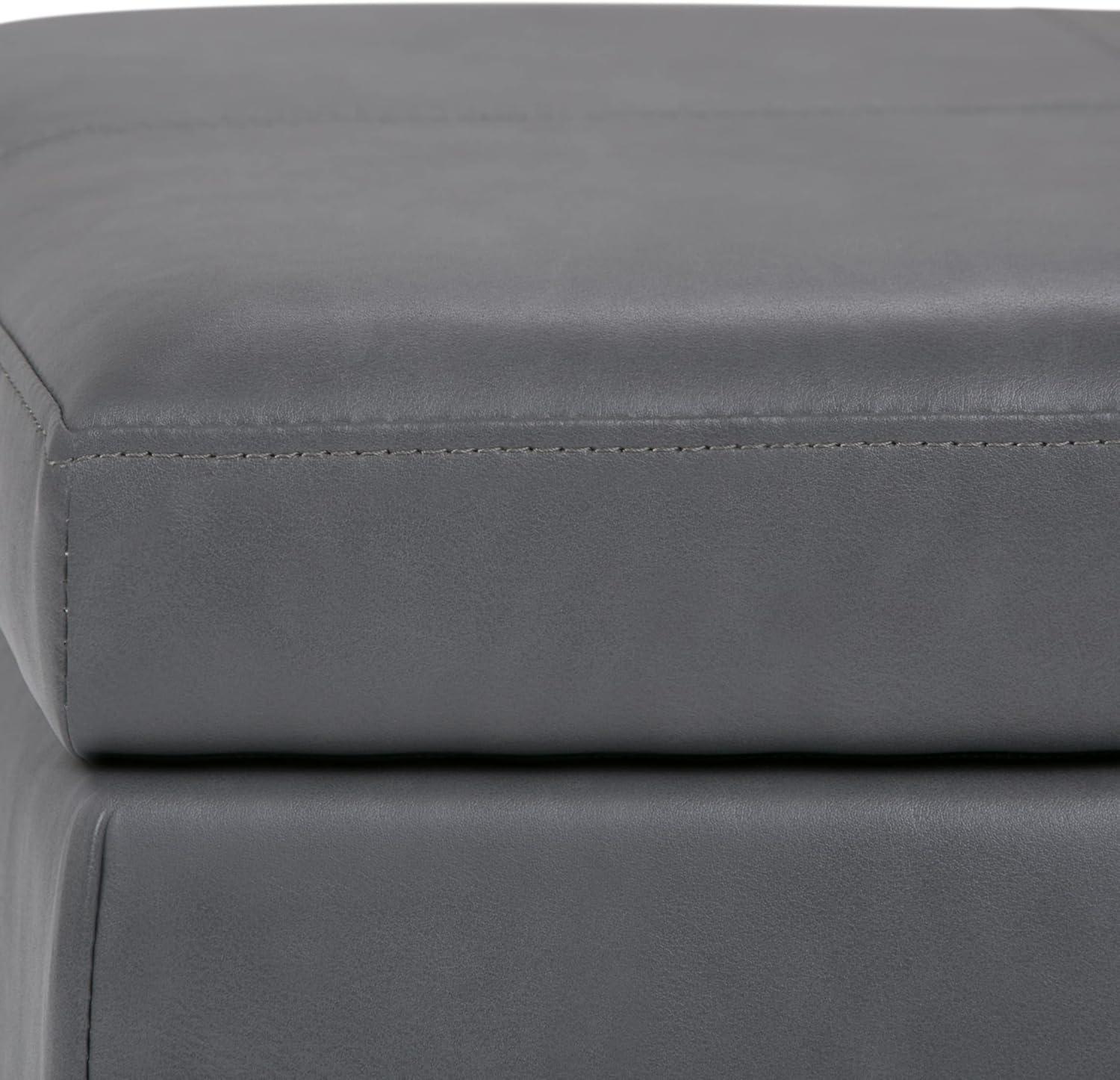 Stone Gray Faux Leather Rectangular Storage Ottoman Bench