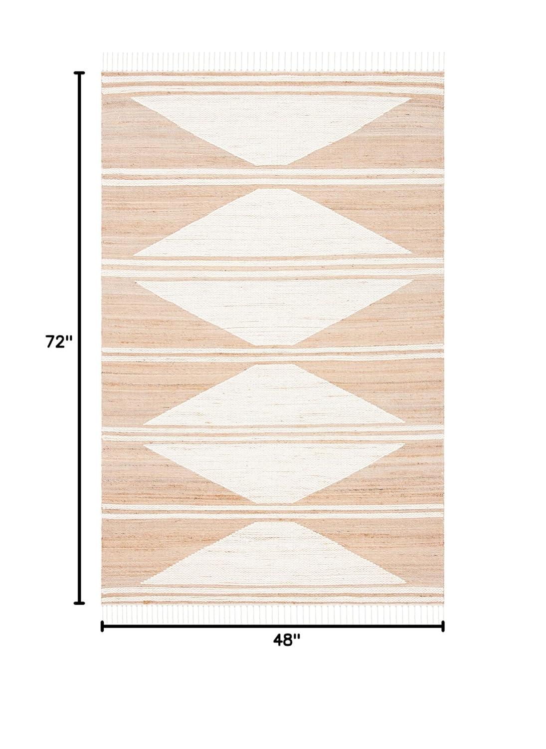 Kilim With Fringes KLM451 Hand Woven Area Rug - Natural/Ivory - 4'x6' - Safavieh