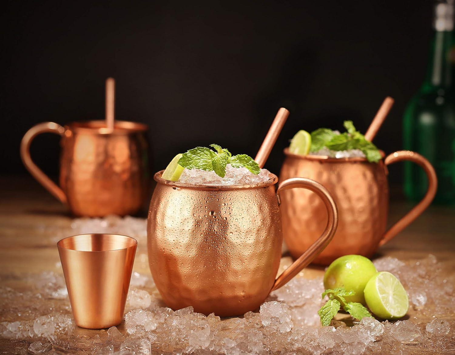 Handcrafted Copper Hammered Moscow Mule Mug Set with Shot Glass, 16oz