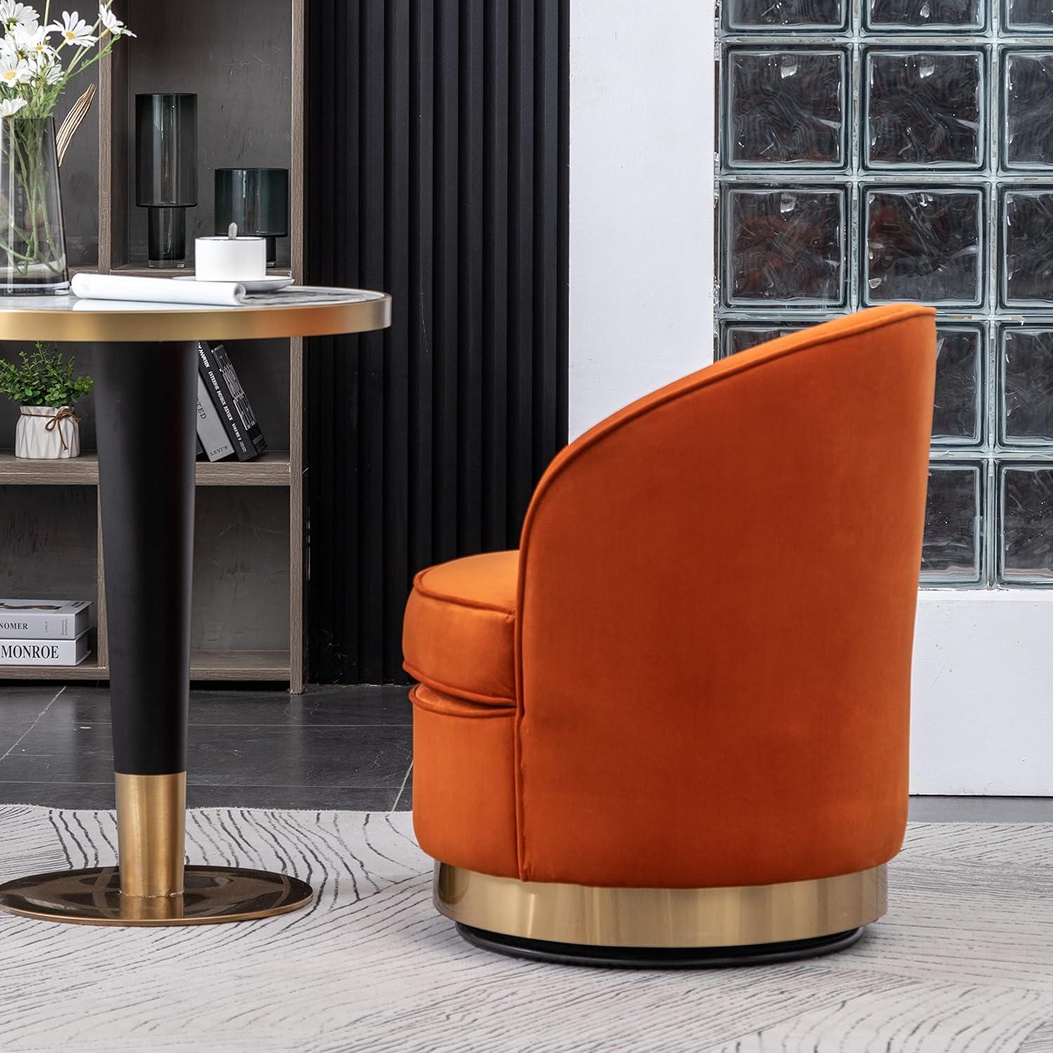 Wania Contemporary Velvet Swivel Chair in Orange