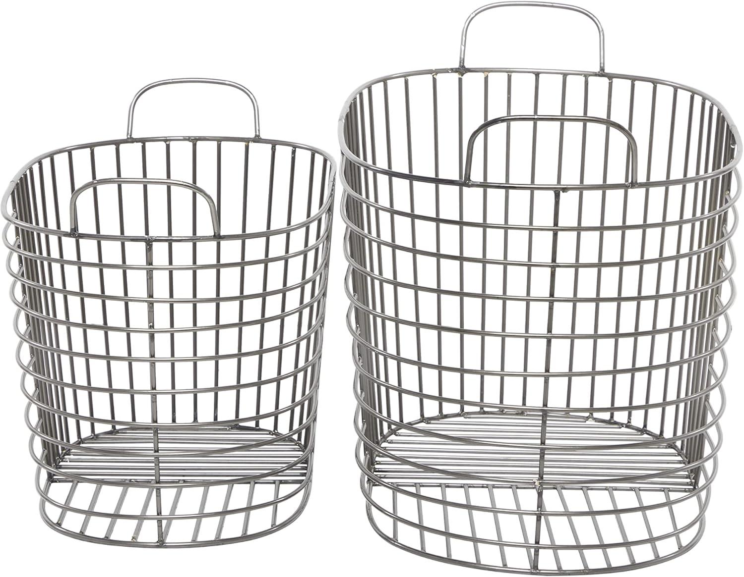 CosmoLiving by Cosmopolitan Metal Round Storage Basket with Handles, Set of 2 21", 17"W, Dark Gray