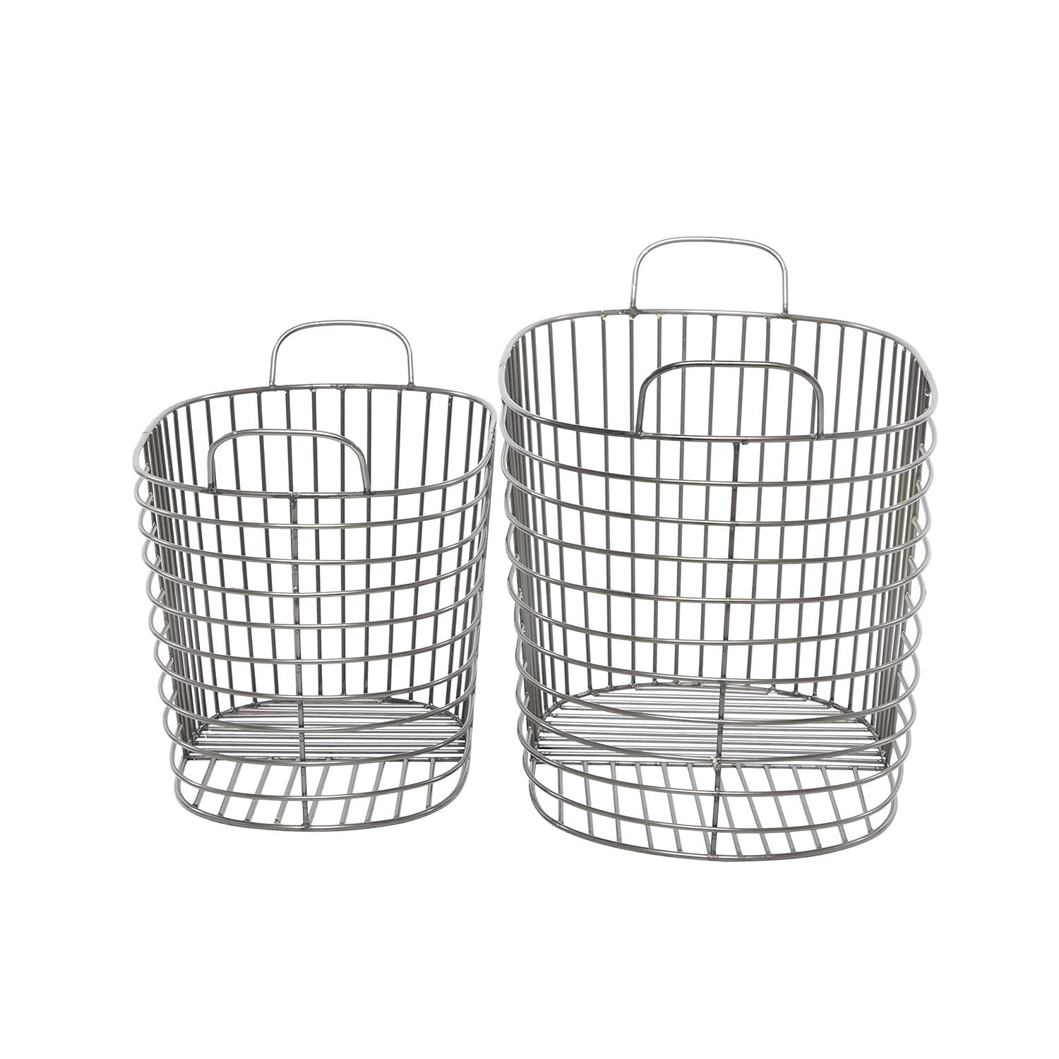 CosmoLiving by Cosmopolitan Metal Round Storage Basket with Handles, Set of 2 21", 17"W, Dark Gray
