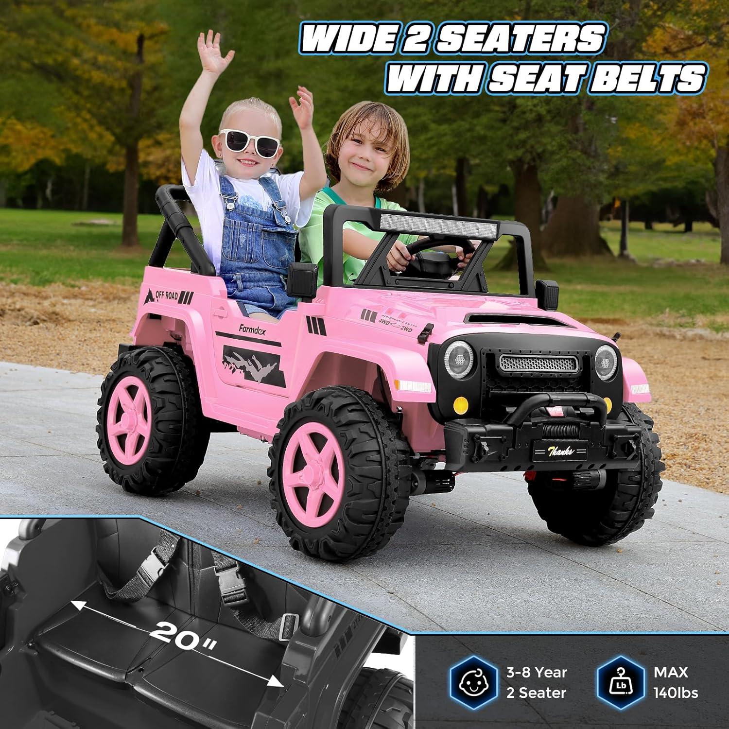 Ancheer 24V 4WD//2WD Ride On Jeep Truck,2 Seater Kids UTV With 4X200w Powerful Engine,Remote Control,Bluetooth,20 Wide Seat,Vehicles for Kids Toddlers