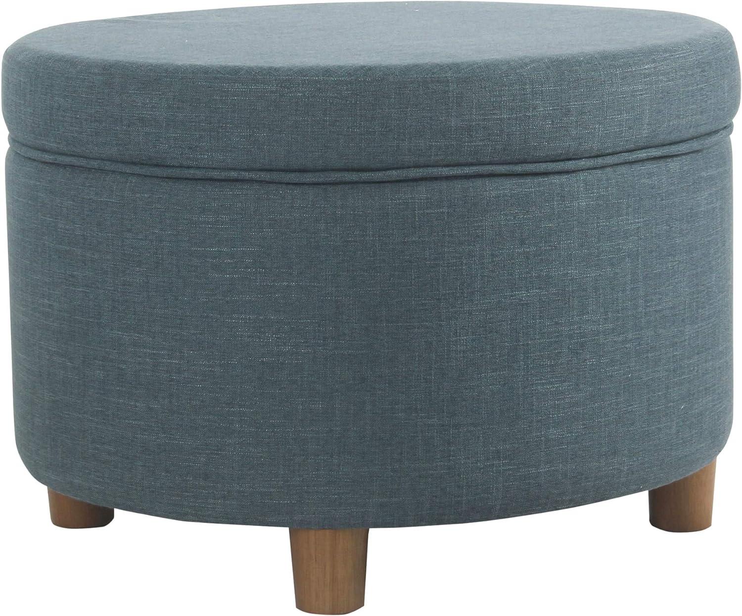 Round Storage Ottoman Teal - HomePop: Upholstered Footstool, Easy Lift Top, 250lb Capacity