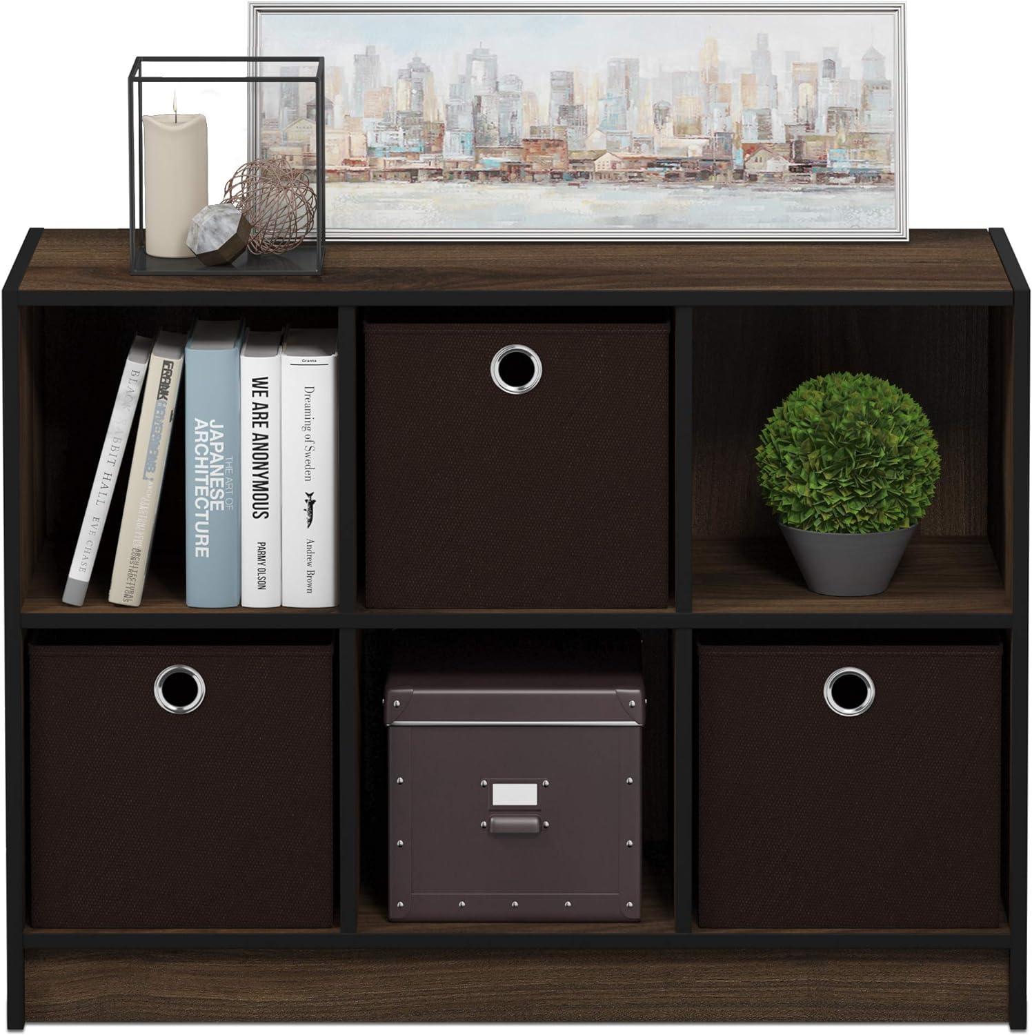 Columbia Walnut & Dark Brown 6-Cube Study Room Organizer with Bins