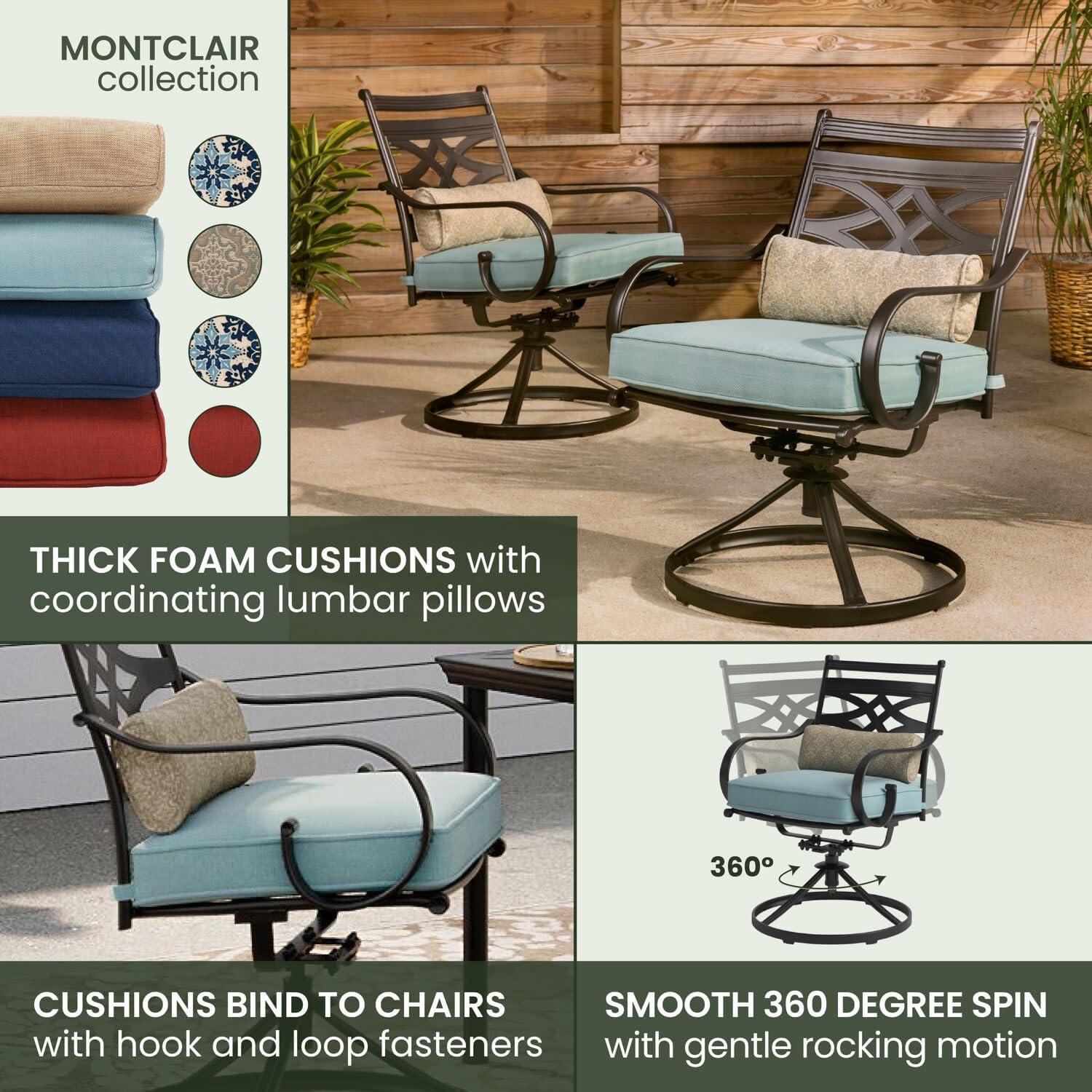Hanover Montclair 3-Piece All-Weather Outdoor Patio Bistro Dining Set, 2 Swivel Rocker Chairs with Comfortable Seat and Lumbar Cushions, 27" Square Stamped Rectangle Table, MCLRDN3PCSW2-NVY