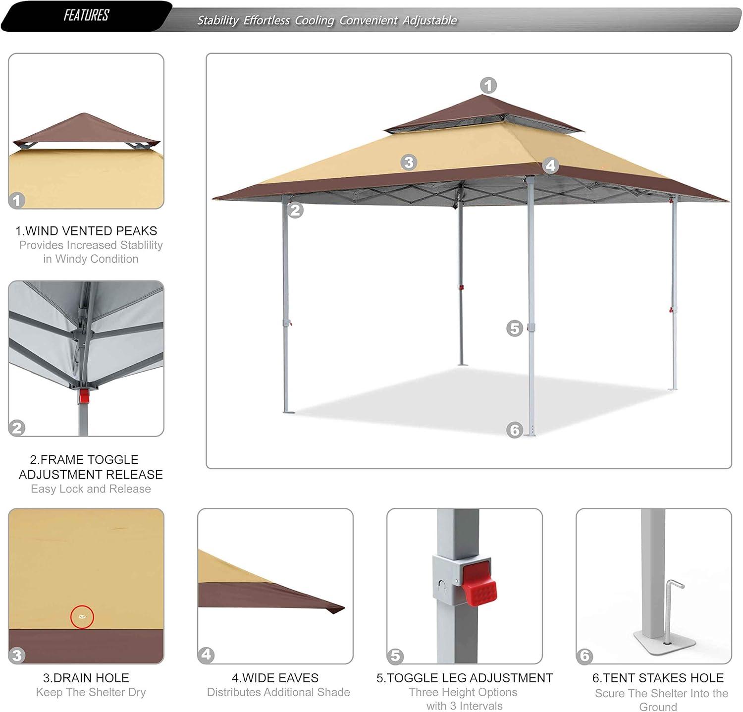 Khaki 13x13 Pop-Up Canopy Tent with Extra Shade