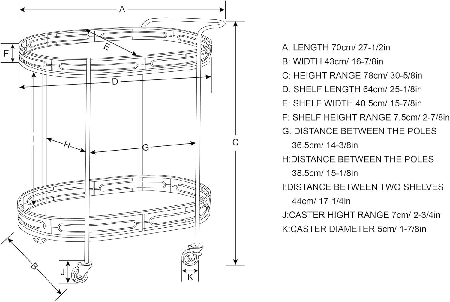 Glitzhome 29.5" H Round Gold Bar Cart with 4 Wheels 2-Tier Deluxe Tray Metal Mirrored Glass Top Rolling Serving Cart for Kitchen Living Room Hotel Wine/Tea Serving Cart