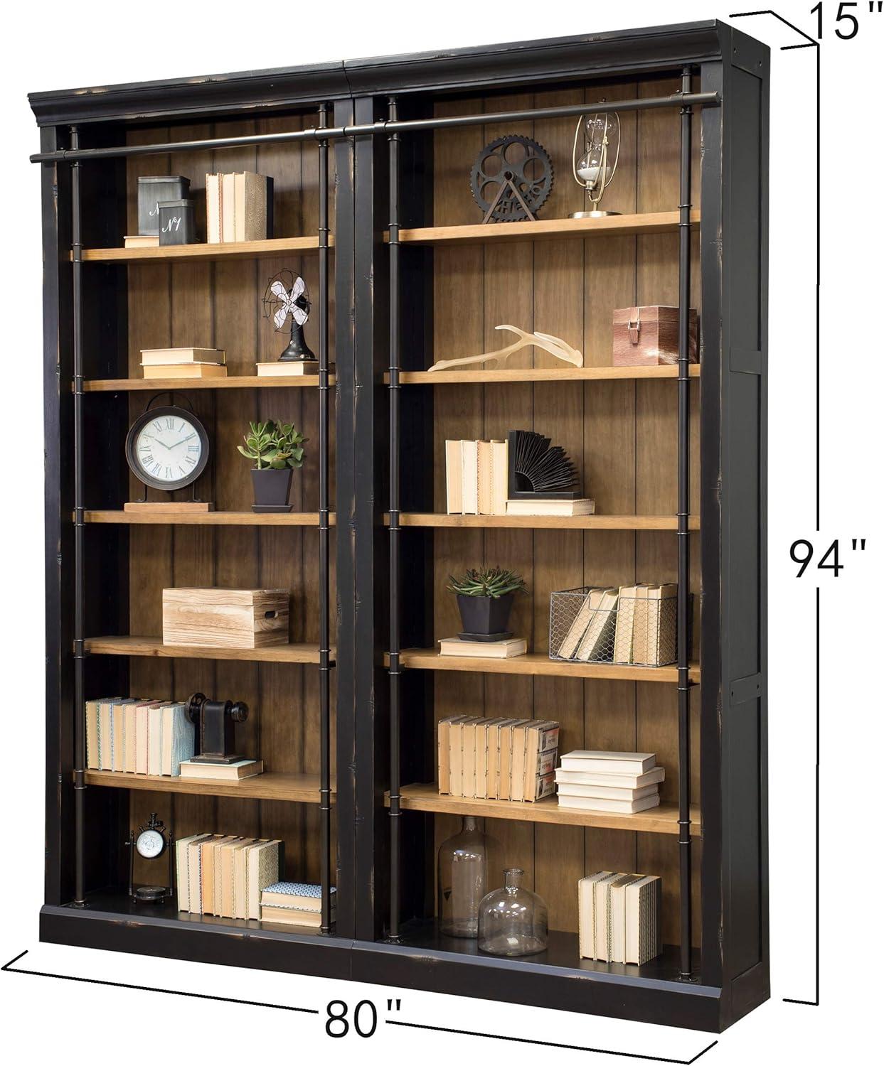 Traditional 8' Tall Wood Bookcase Wall With Ladder Aged Office Bookcases Black