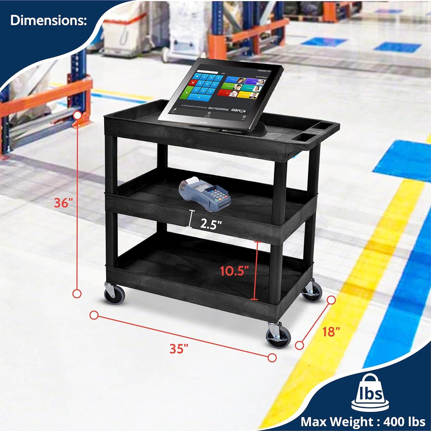 Black High-Capacity 3-Shelf Tub Storage Cart