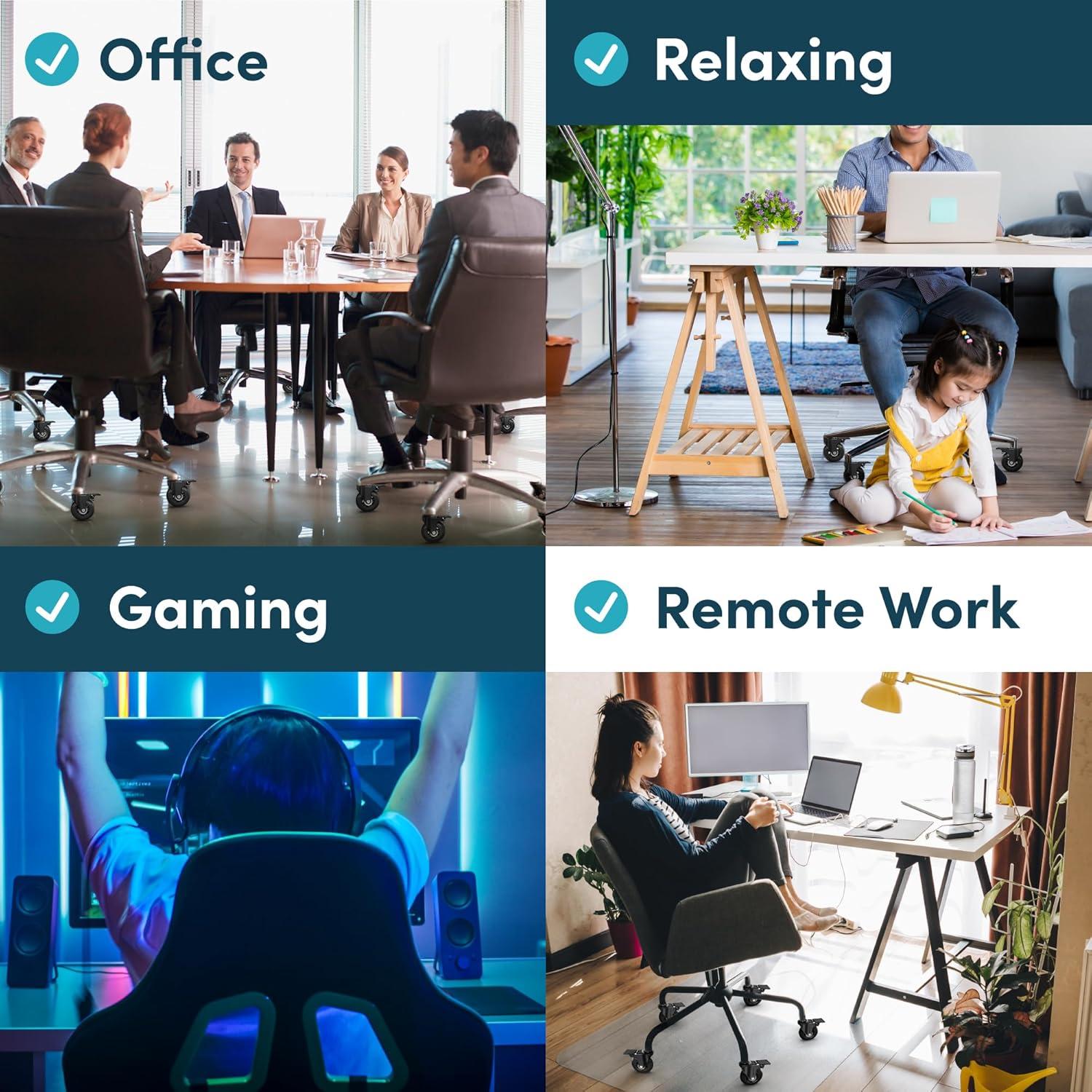 Lifelong Office Chair Caster Wheels for Hardwood Floors and Carpet, Heavy Duty, Universal Fit - Black