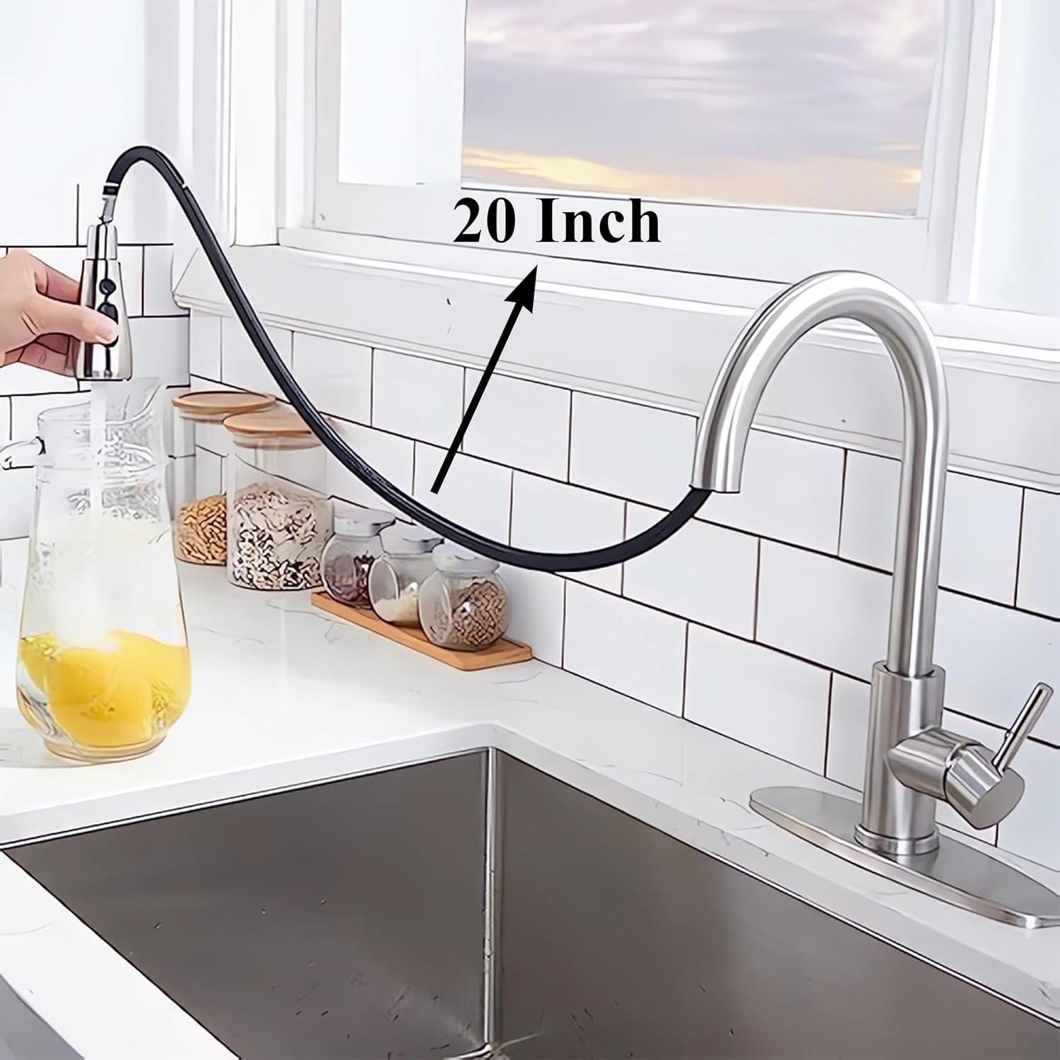 Brushed Nickel Single Handle Kitchen Faucet with Pull Down Sprayer