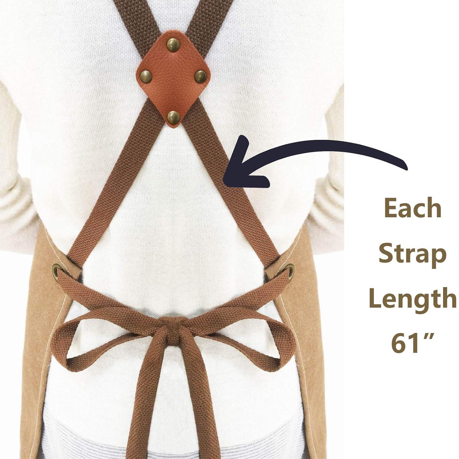 AFUN Chef Aprons for Men Women with Large Pockets, Cotton Canvas Cross Back Heavy Duty Adjustable Work Apron, Size M to XXL(Grey)