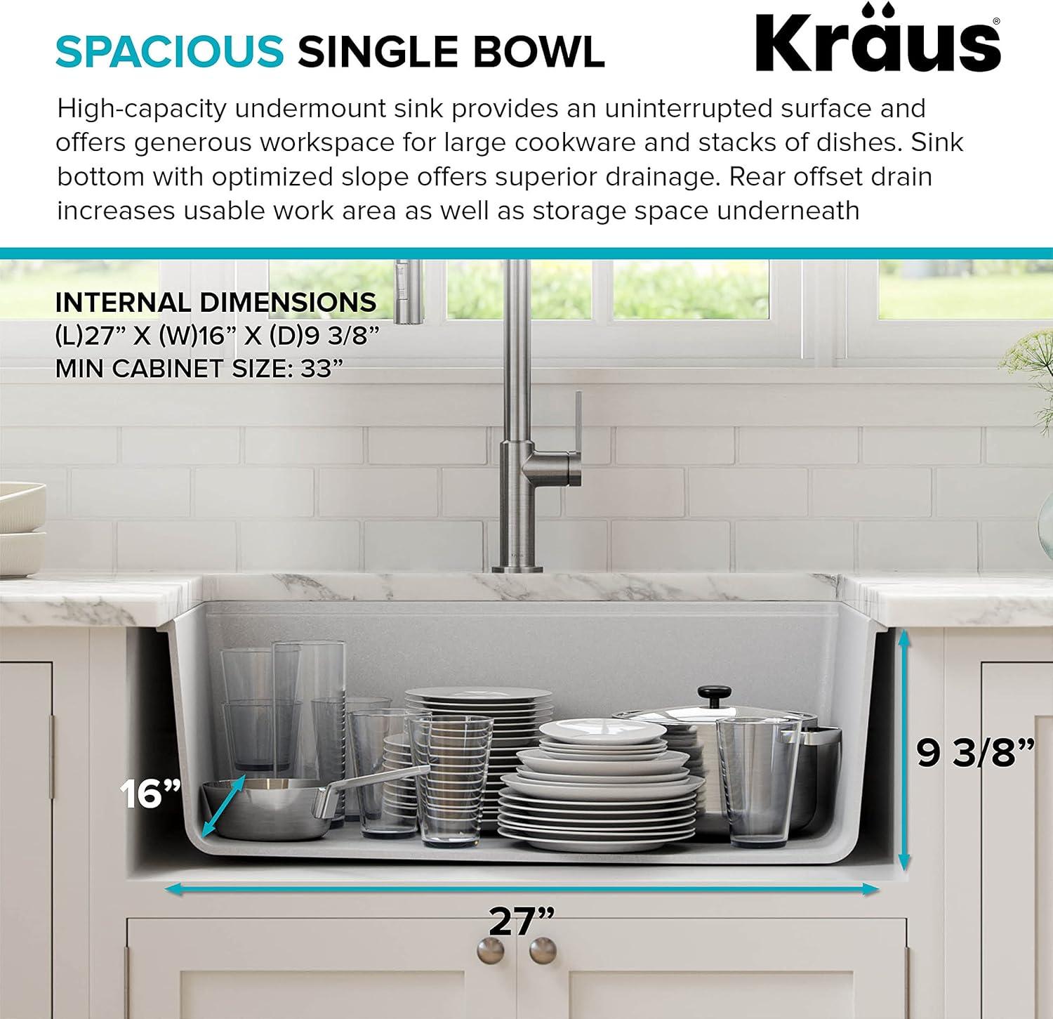 30 in. KRAUS Bellucci Workstation Undermount Granite Composite Single Bowl Kitchen Sink in White with Accessories