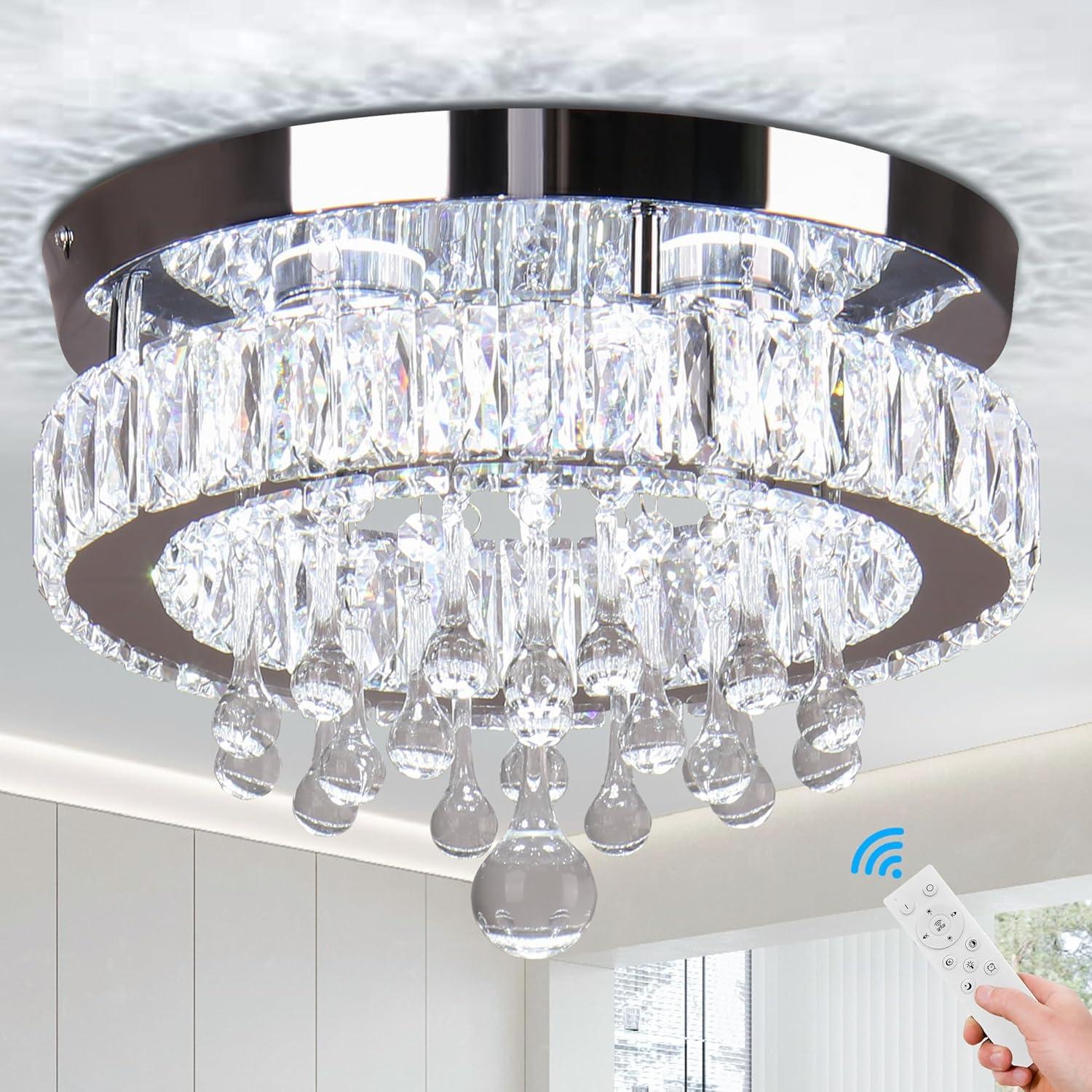 House of Hampton® House of Hampton® 11.8" Crystal Chandeliers Modern Crystal Ceiling Light LED Chandeliers Semi Flush Mount Chandelier Light for Bedrooms Dining Living Room Hallway (6500K Cool White Light)