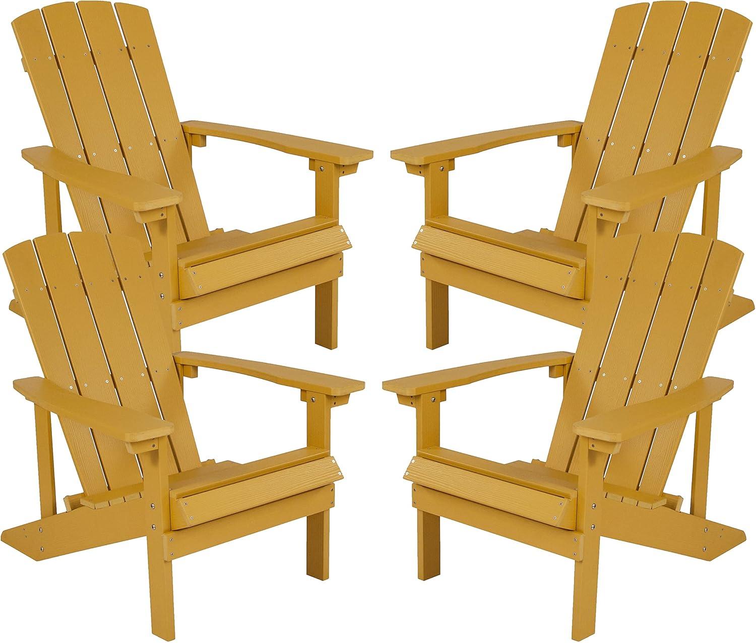 Flash Furniture Set of 4 Charlestown All-Weather Poly Resin Wood Adirondack Chairs in Yellow