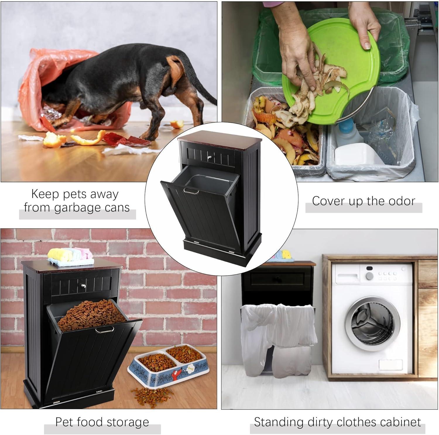 Alaulm 10 Gallons Tilt out Trash Can Cabinet with Drawer, Freestanding Kitchen Trash Can Cabinet (Not Include Trash Can)