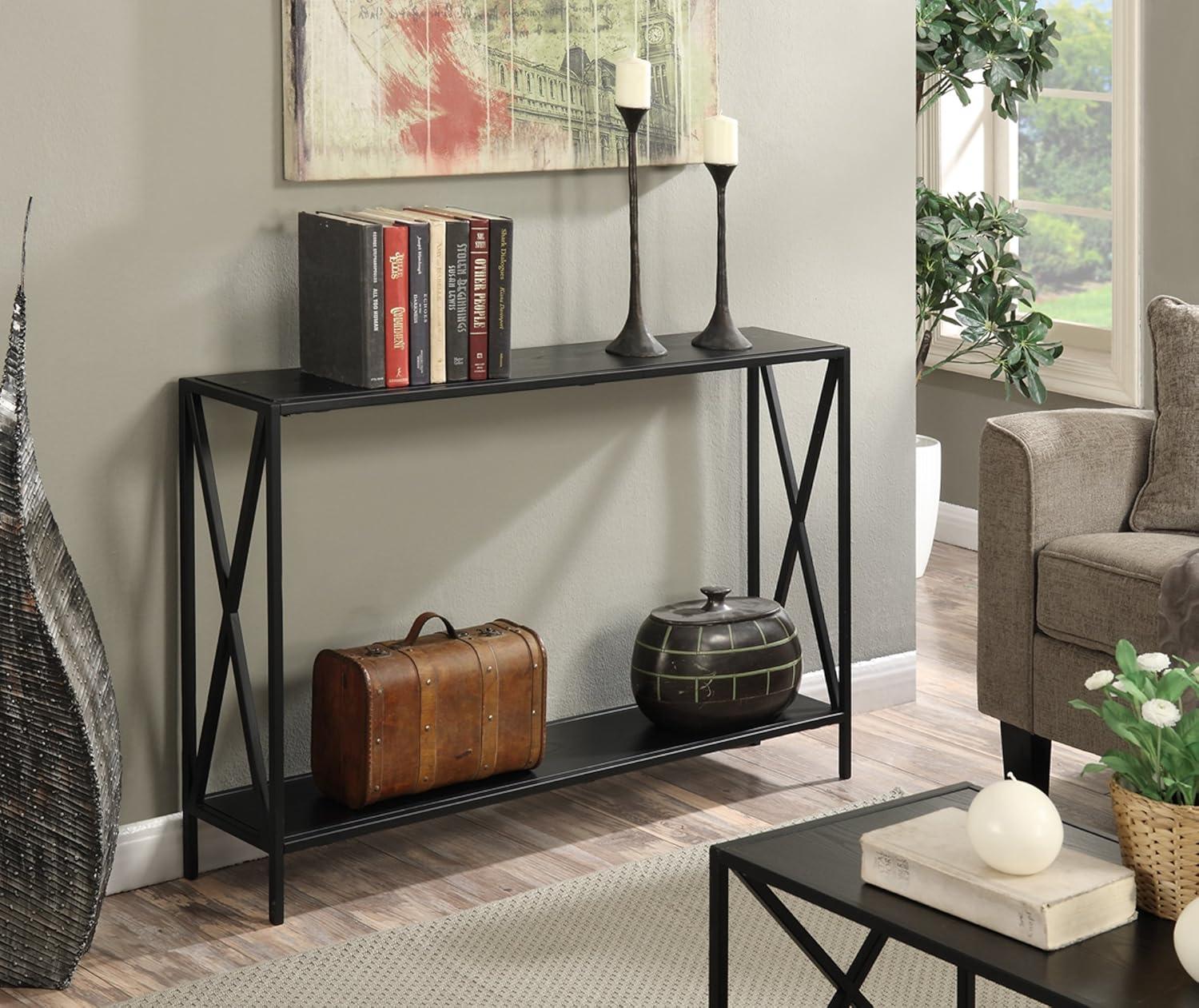 Convenience Concepts Tucson Console Table in Black Wood Finish and Metal Frame