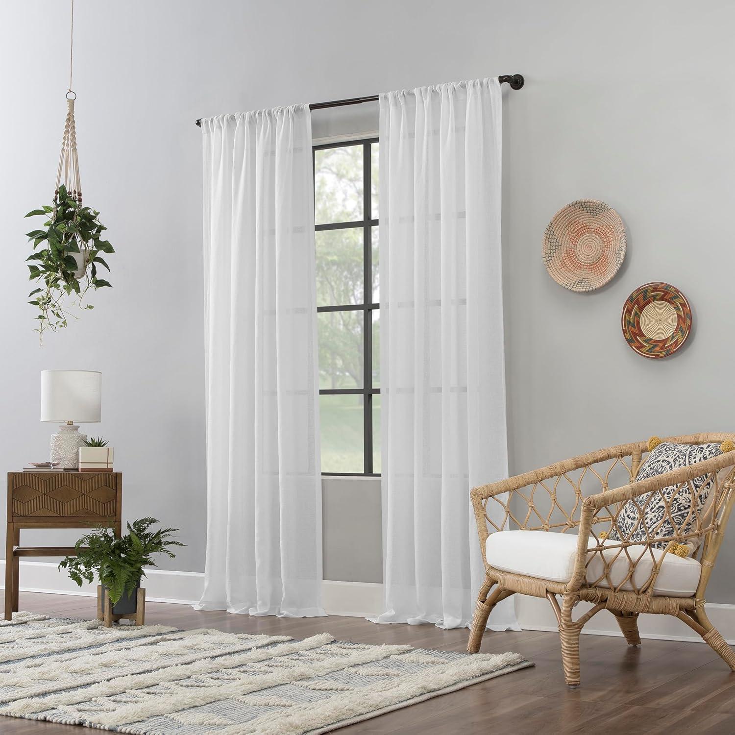63"x52" Crushed Texture Anti-Dust Sheer Curtain Panel White - Clean Window: Modern Linen Slub Rod Pocket