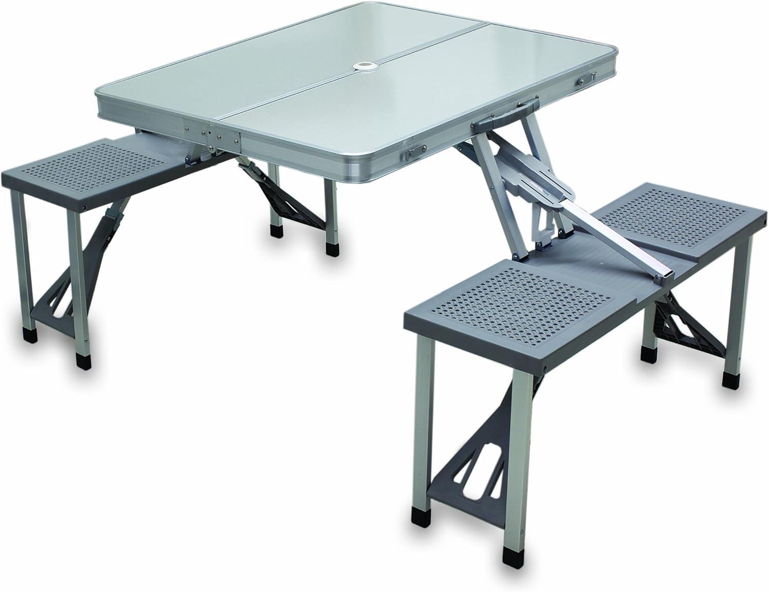 Oniva Aluminium Rectangle Portable Picnic Table with Seats - Silver