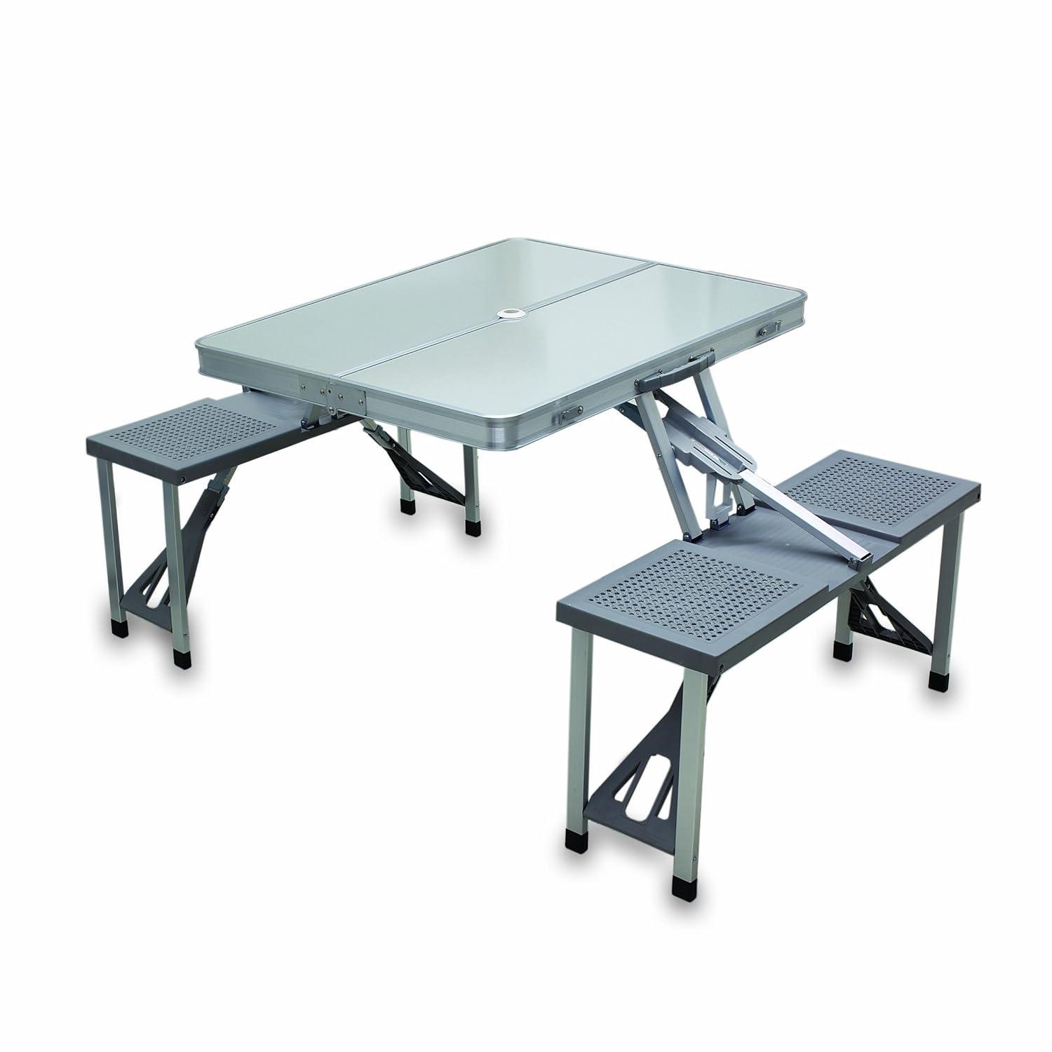 Oniva Aluminium Rectangle Portable Picnic Table with Seats - Silver
