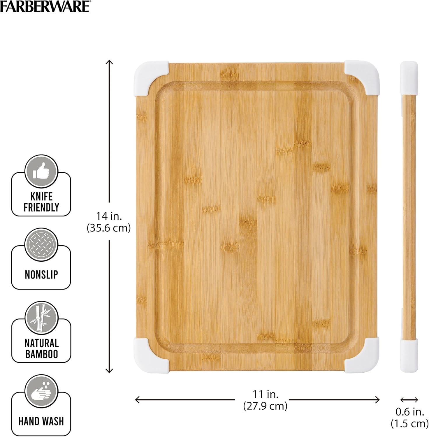 Nonslip Bamboo Cutting Board with White Corners, 11x14 Inch