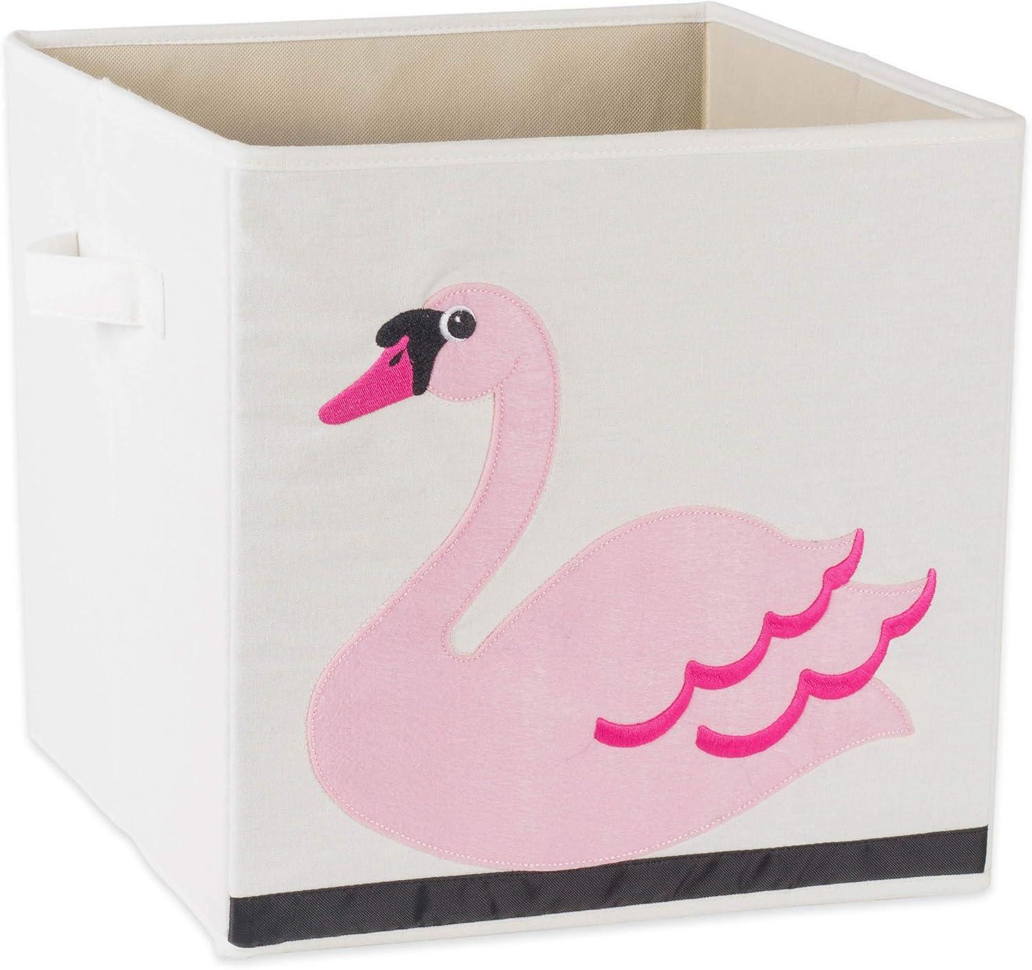 White and Pink Fabric Collapsible Swan Storage Cube