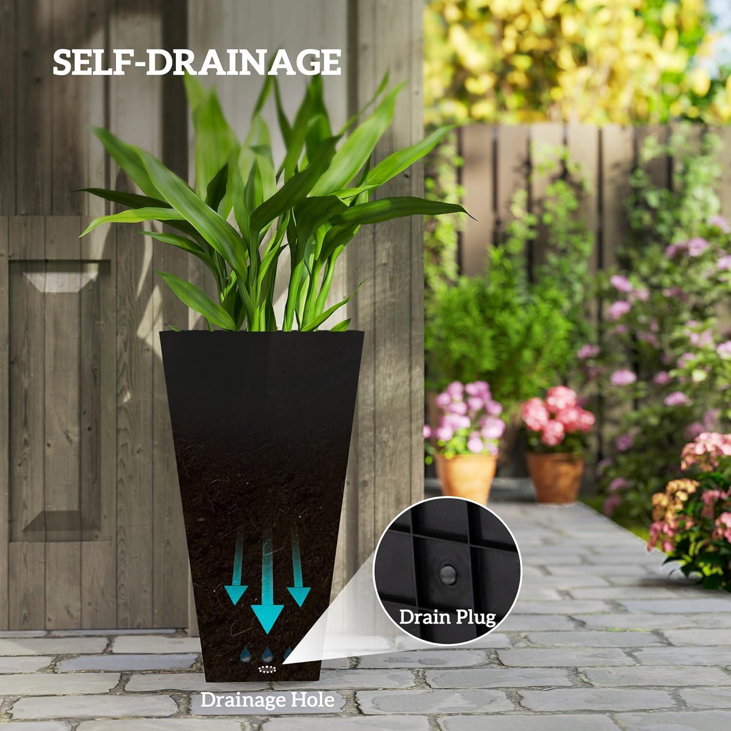 Outsunny Set of 3 Tall Planters with Drainage Hole, 28" Outdoor Flower Pots, Indoor Planters for Porch Patio and Deck, Black