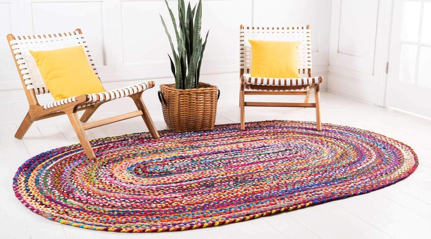 Unique Loom Braided Chindi Collection Area Rug - Layer (4' 1" x 6' 1" Oval Multi/Blue)