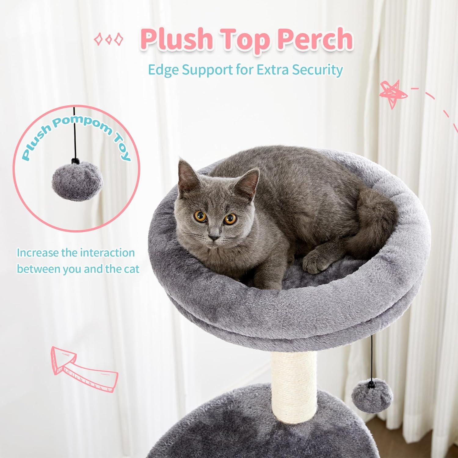 60.2 inch Large Cat Tower with Soft Hammock, 5-Level Tall Cat Condo, Sisal Scratch Posts, Pompoms